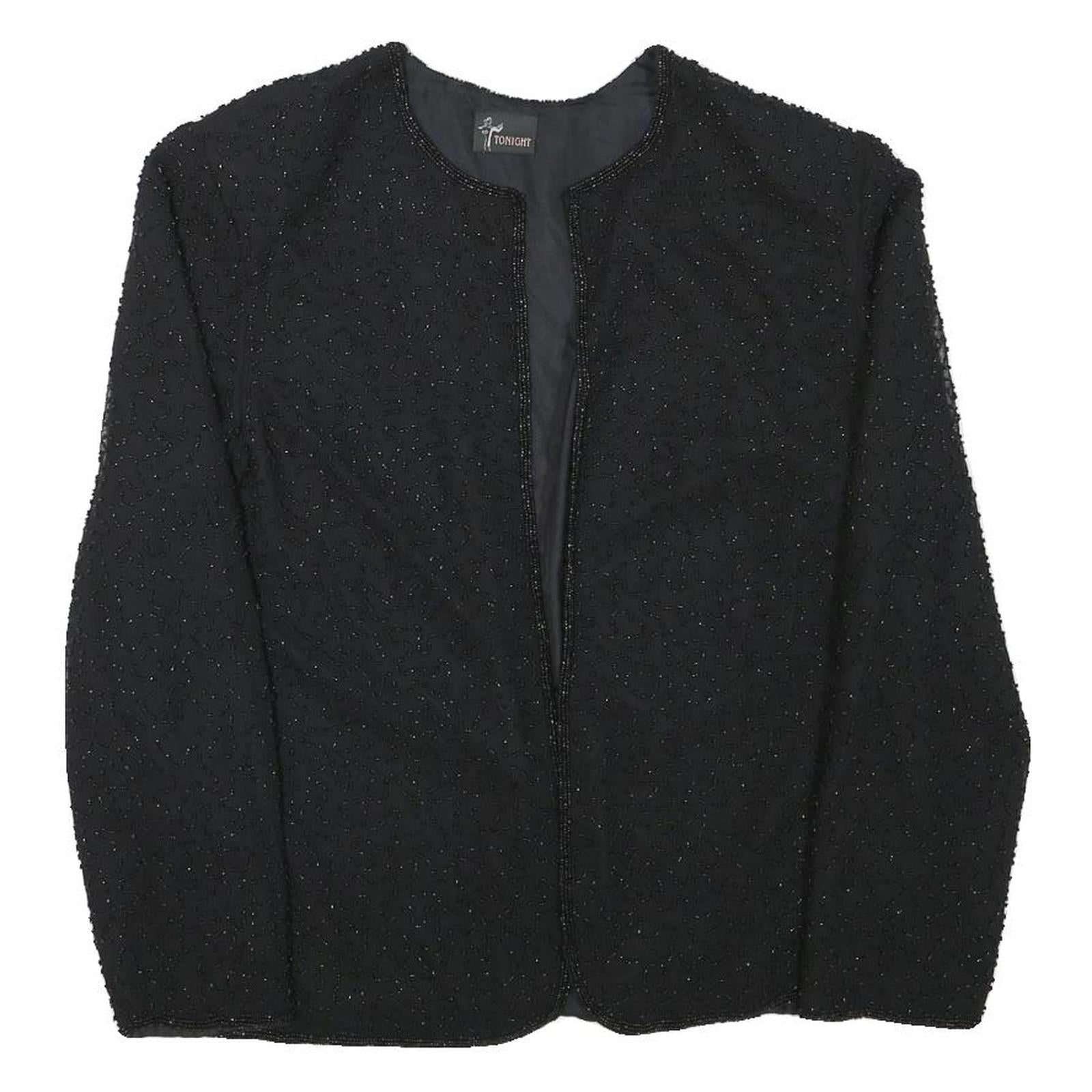TONIGHT Womens Black Evening Jacket S Polyester Blend Textured Beaded Elegant Refurbished - N/A refurbished available on Cerqular