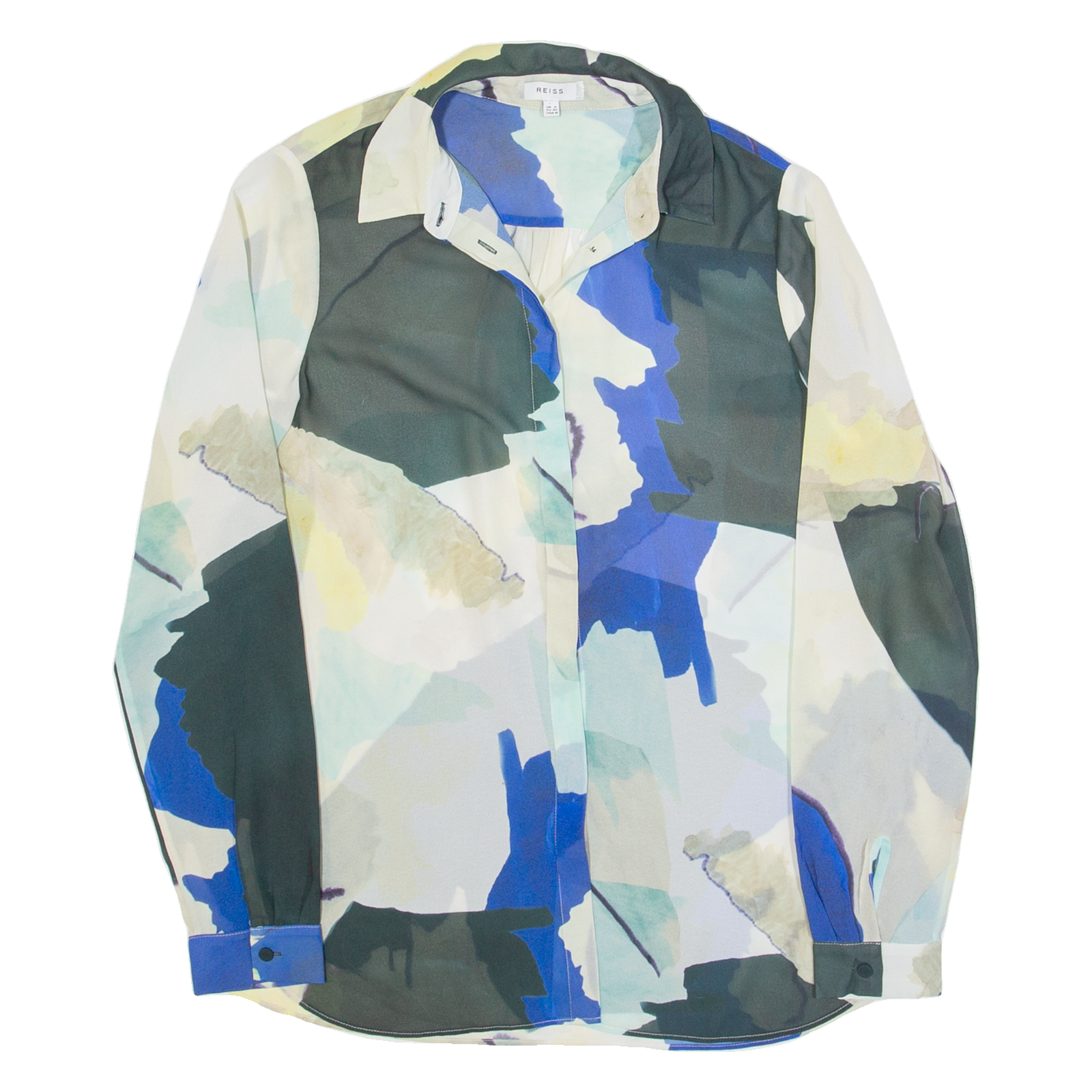 REISS Celina Sheer Womens Printed Shirt Beige Collared Crazy Pattern UK 4 Refurbished - N/A refurbished available on Cerqular
