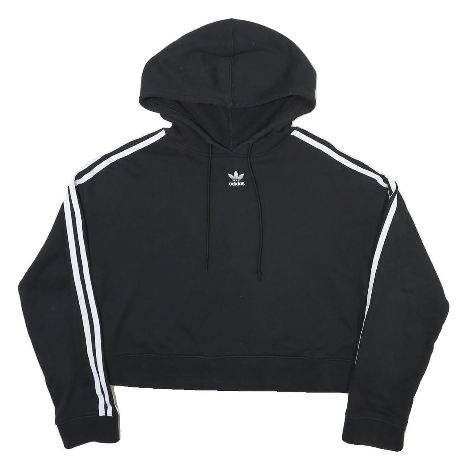 ADIDAS Womens Black Cropped Hoodie UK 12 Cotton Blend Casual Sports Sweatshirt Refurbished - N/A refurbished available on Cerqular