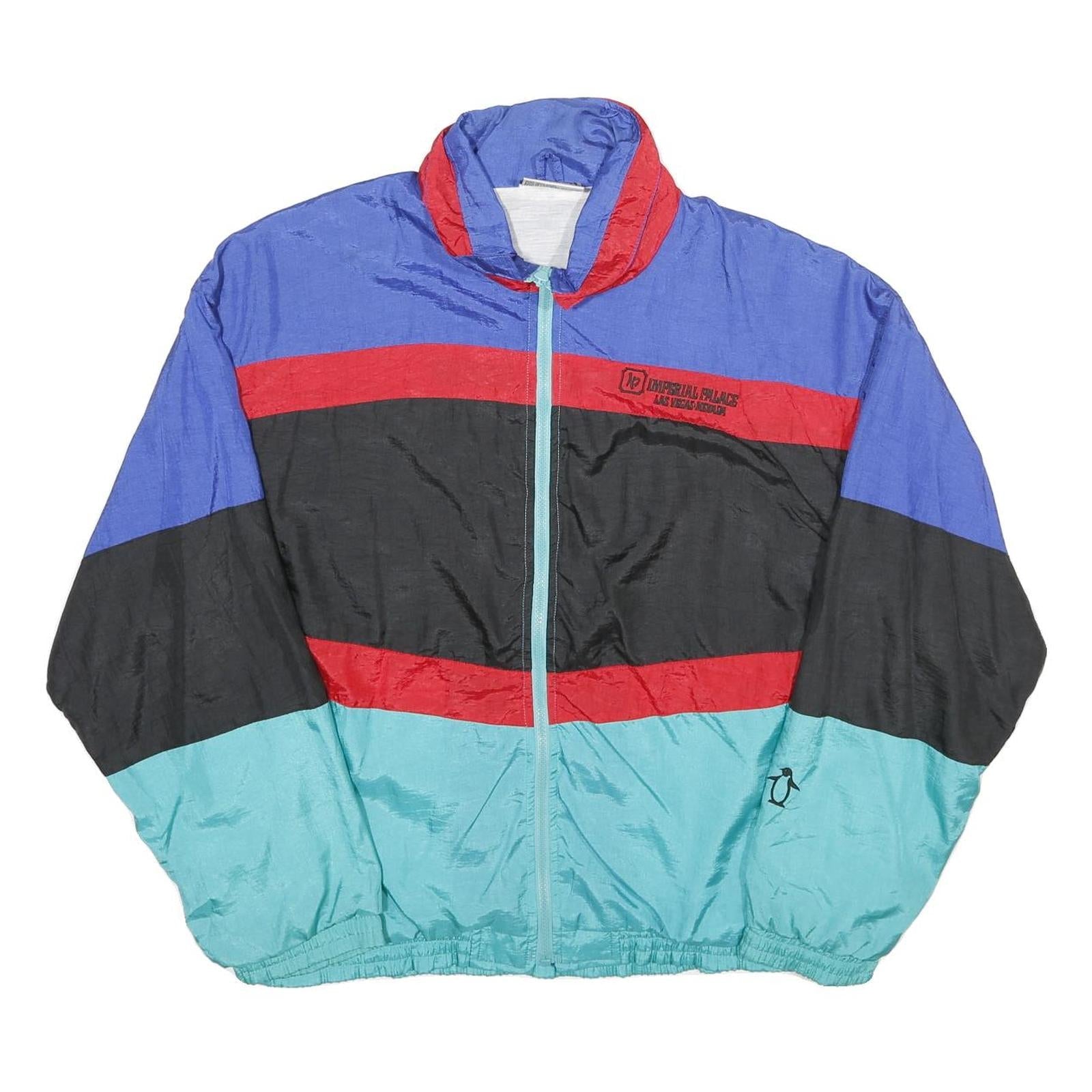 PENGUIN SPORT Mens Blue Red Black & Aqua Nylon Track Jacket M Lightweight Zip Refurbished - N/A refurbished available on Cerqular