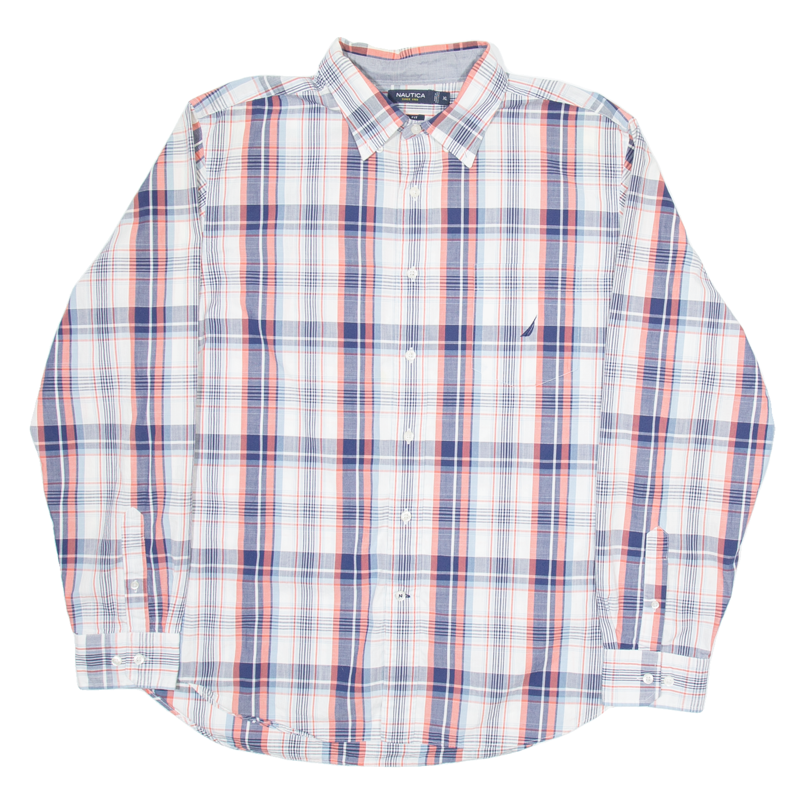 NAUTICA Slim Fit Mens Shirt White Check Long Sleeve XL Refurbished - N/A refurbished available on Cerqular