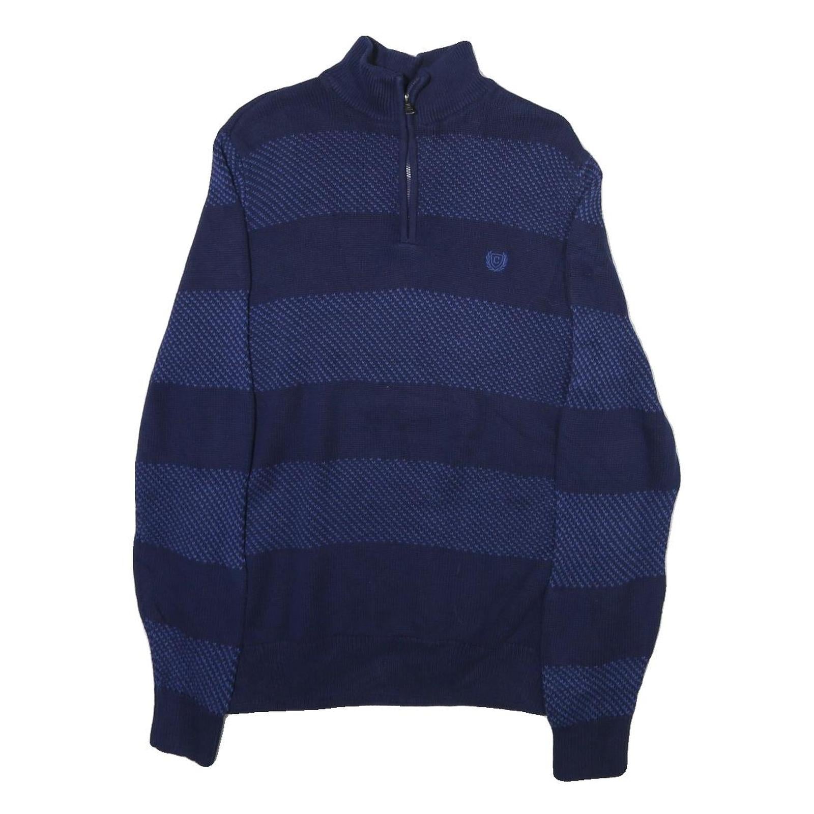 CHAPS Mens Blue & Navy Patterned Jumper High Neck Chunky Knit M Cotton Blend Refurbished - N/A refurbished available on Cerqular