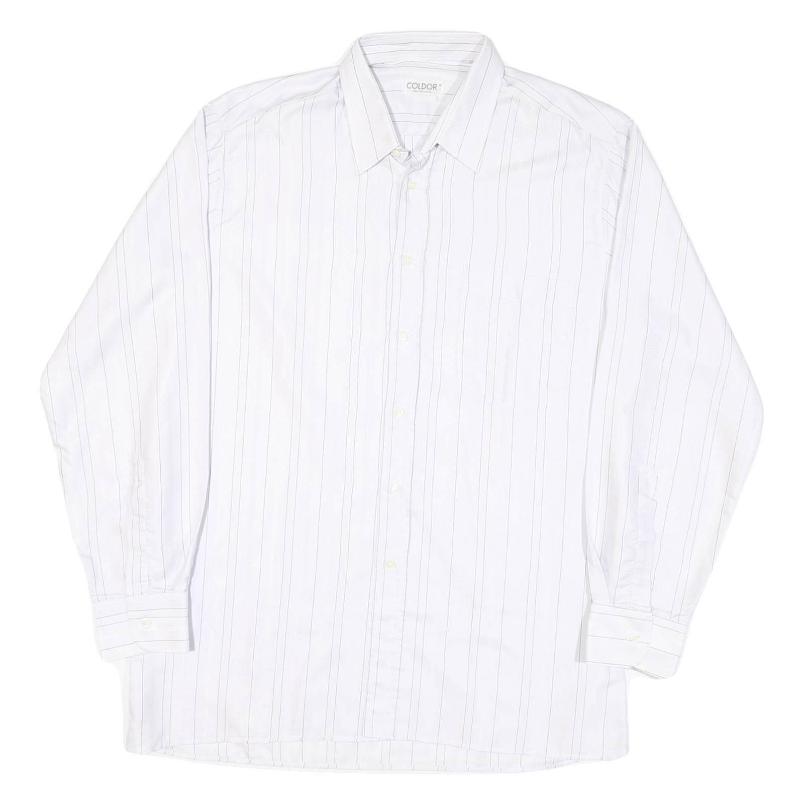 COLDOR Mens White & Grey Stripe Shirt L Cotton Blend Formal Button Collar Refurbished - N/A refurbished available on Cerqular