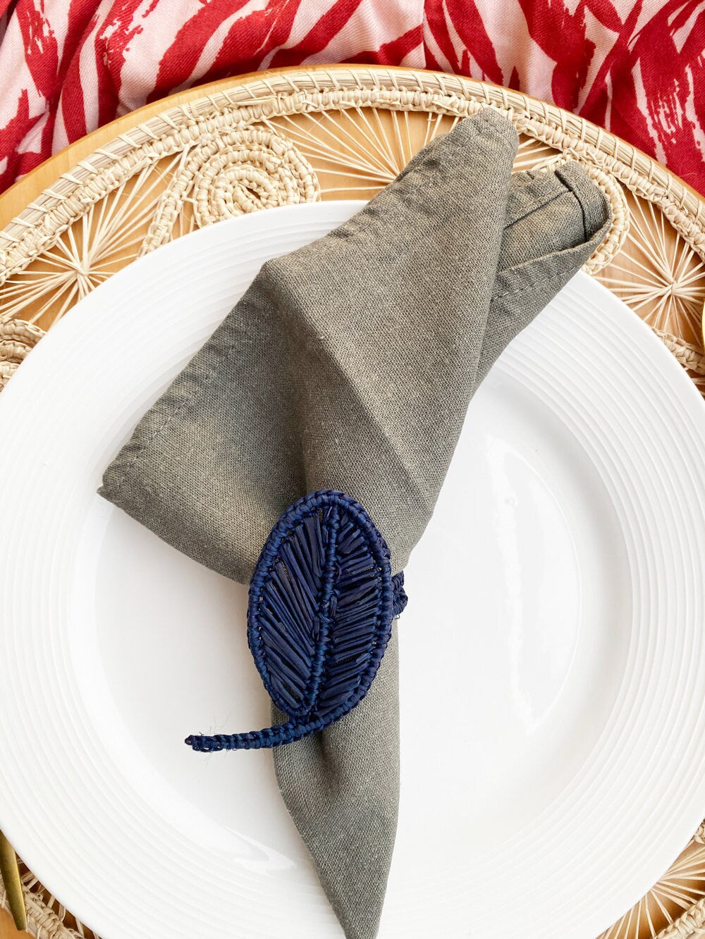 Ash Leaf Napkin Ring - Sold by Set | Pack: Pack of 6 | Color: Navy blue Refurbished - Apalma Handmade refurbished available on Cerqular