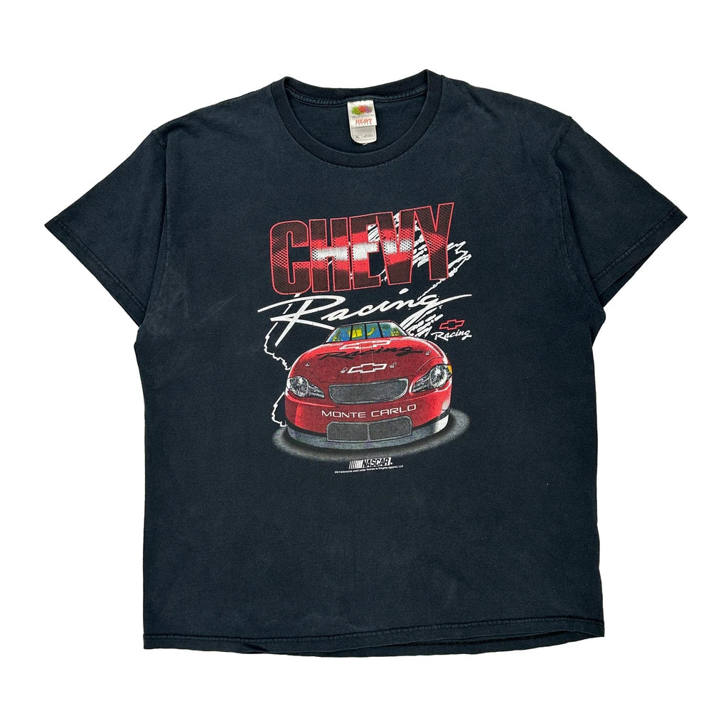 Chevy Racing Fruit Of The Loom Nascar T-Shirt - XL Black Cotton Refurbished - Thrifted (note: this is a term often used to describe second- refurbished available on Cerqular
