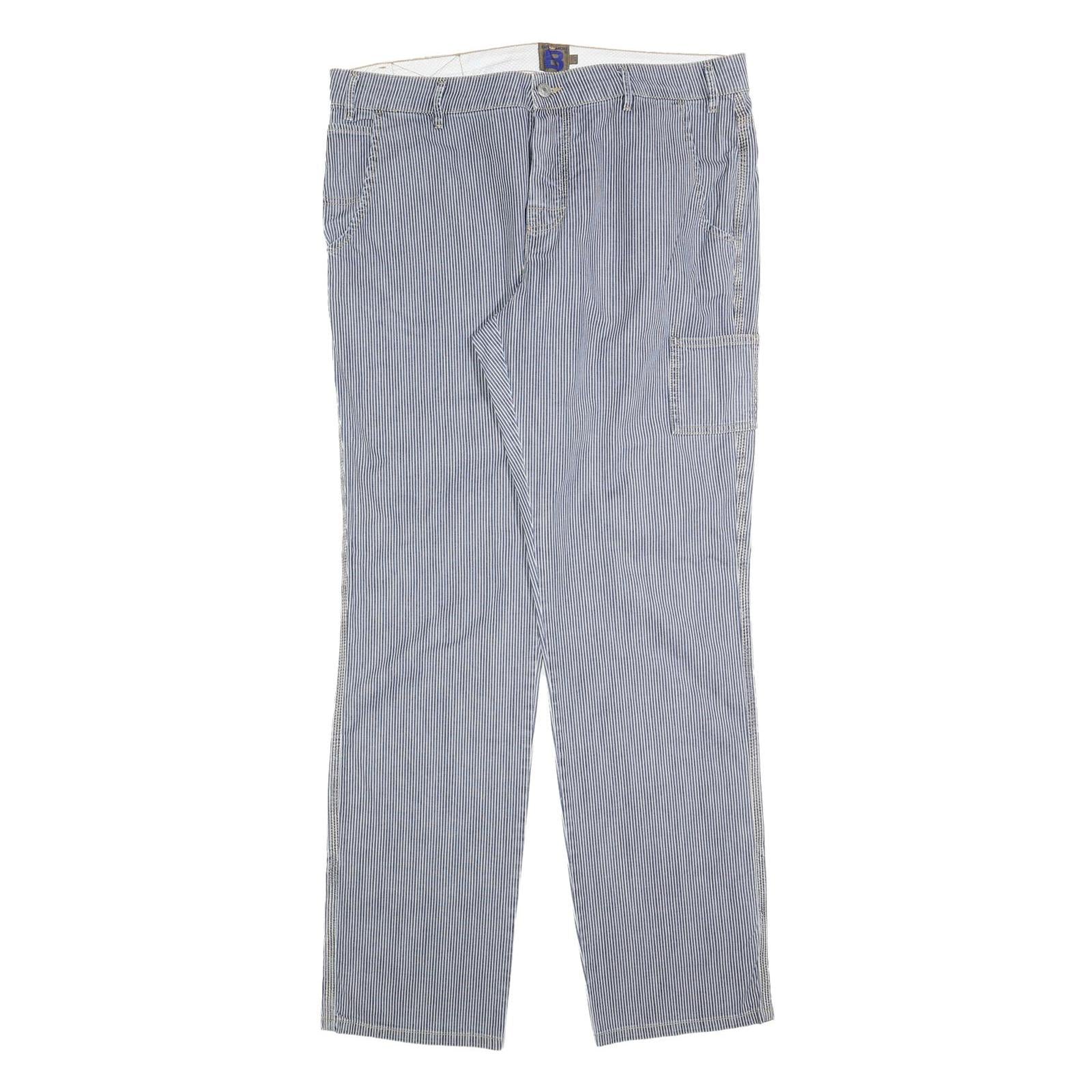 BENDMON Mens Cotton Blend Blue Pinstripe Regular Fit Straight Trousers W36 L33 Refurbished - N/A refurbished available on Cerqular