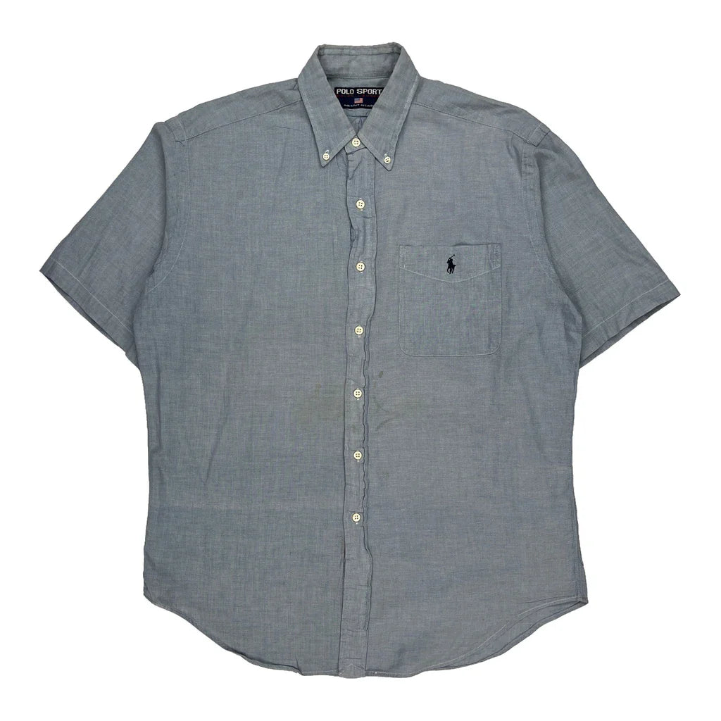 Polo Sport Short Sleeve Shirt - Medium Blue Cotton Refurbished - Thrifted (note: this is a term often used to describe second- refurbished available on Cerqular