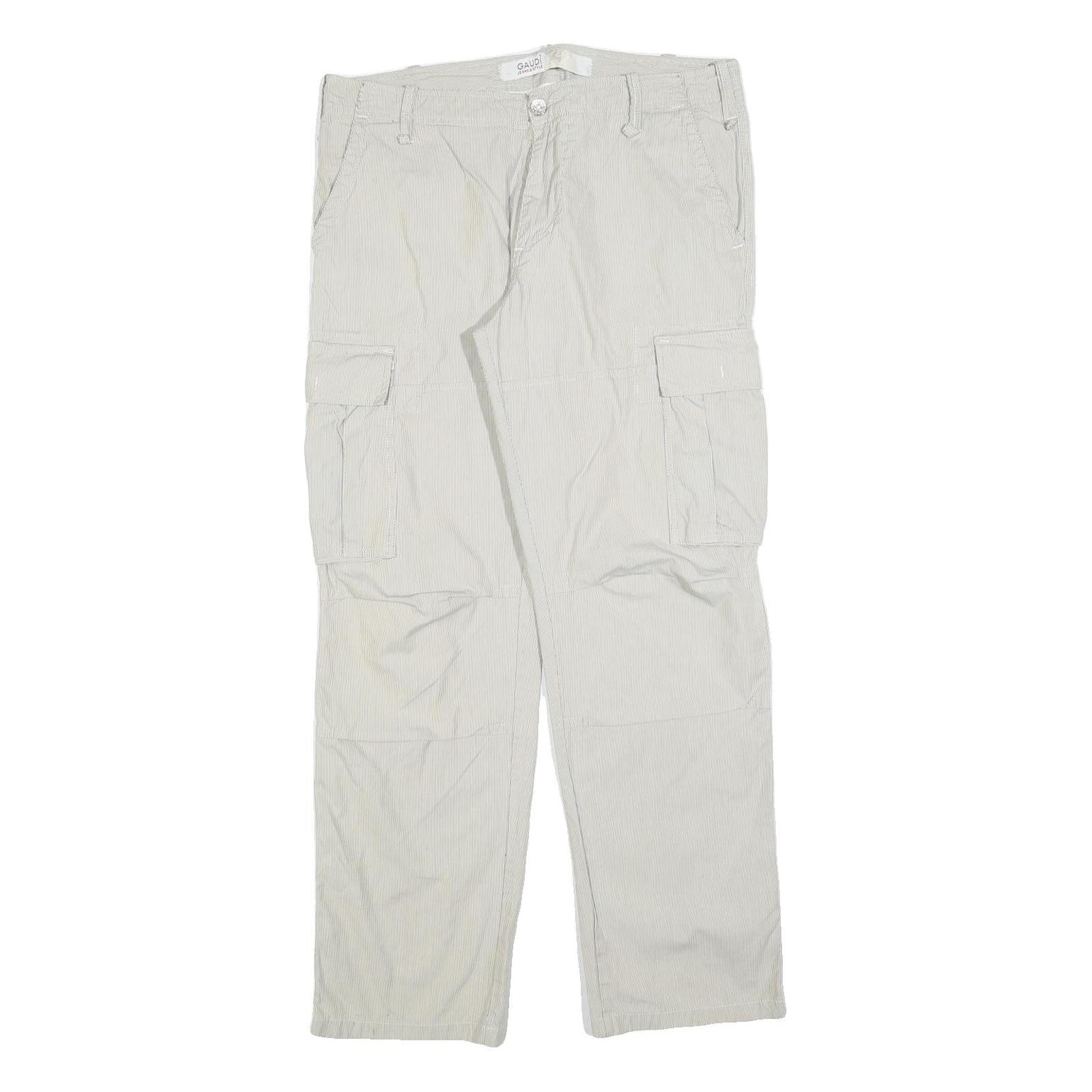 GAUDI Mens Regular Fit Beige Cotton Blend Cargo Trousers W35 L32 Casual Zip Refurbished - N/A refurbished available on Cerqular