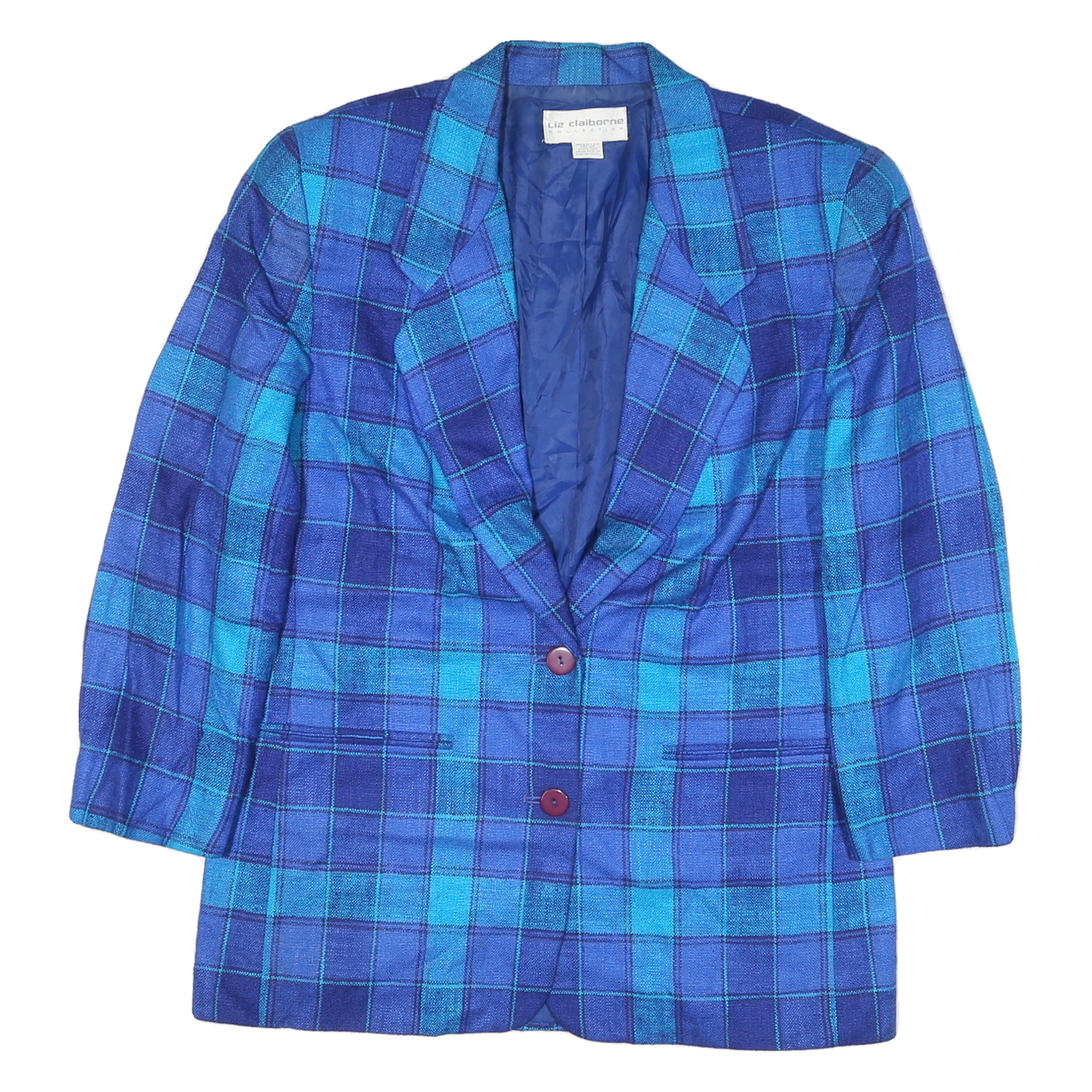 LIZ CLAIBORNE Womens Blue & Navy Checked Tailored Jacket M Polyester Blend Refurbished - N/A refurbished available on Cerqular