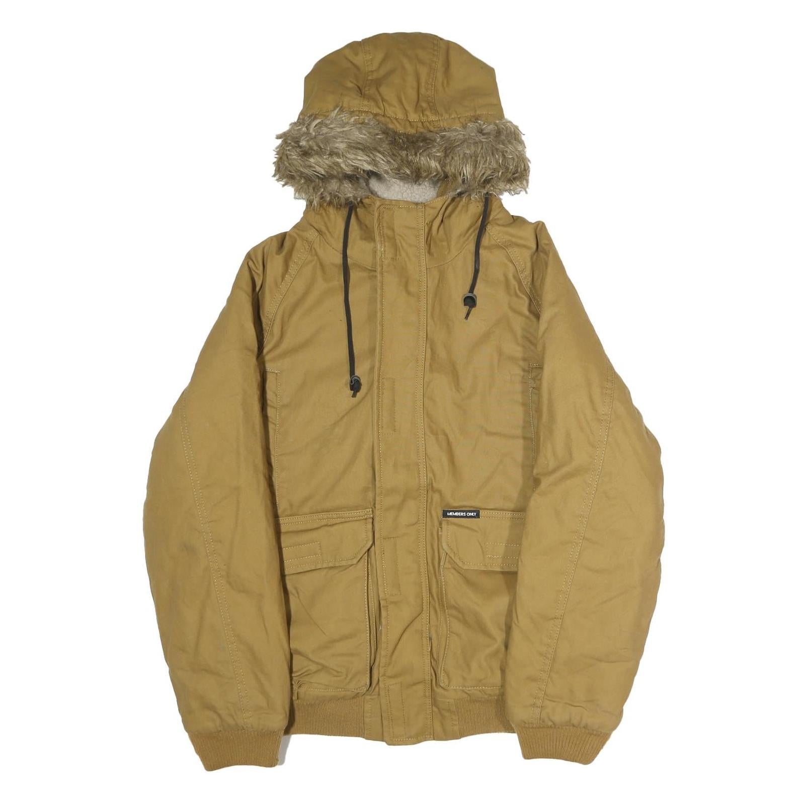 MEMBERS ONLY Mens Beige Cotton Bomber S Jacket Plain Zip Hooded Casual Refurbished - N/A refurbished available on Cerqular