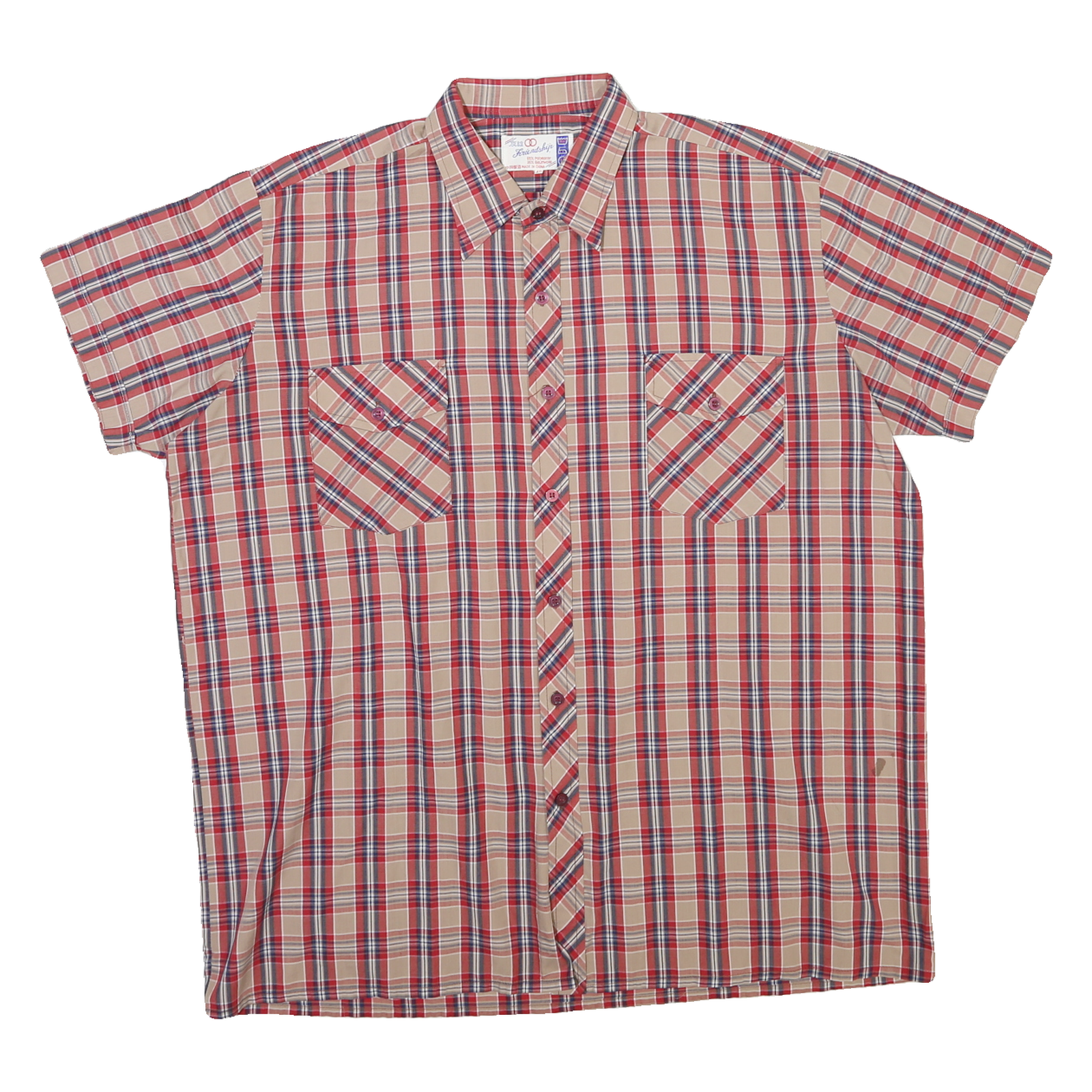 FRIENDSHIP Mens Beige & Red Check Shirt XL Short Sleeve Button Front Casual Refurbished - N/A refurbished available on Cerqular