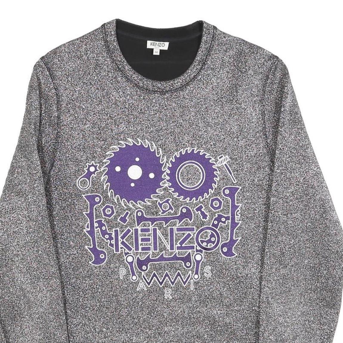 KENZO Womens Grey Sweatshirt M Purple Graphic Crew Neck Designer Pullover Refurbished - N/A refurbished available on Cerqular