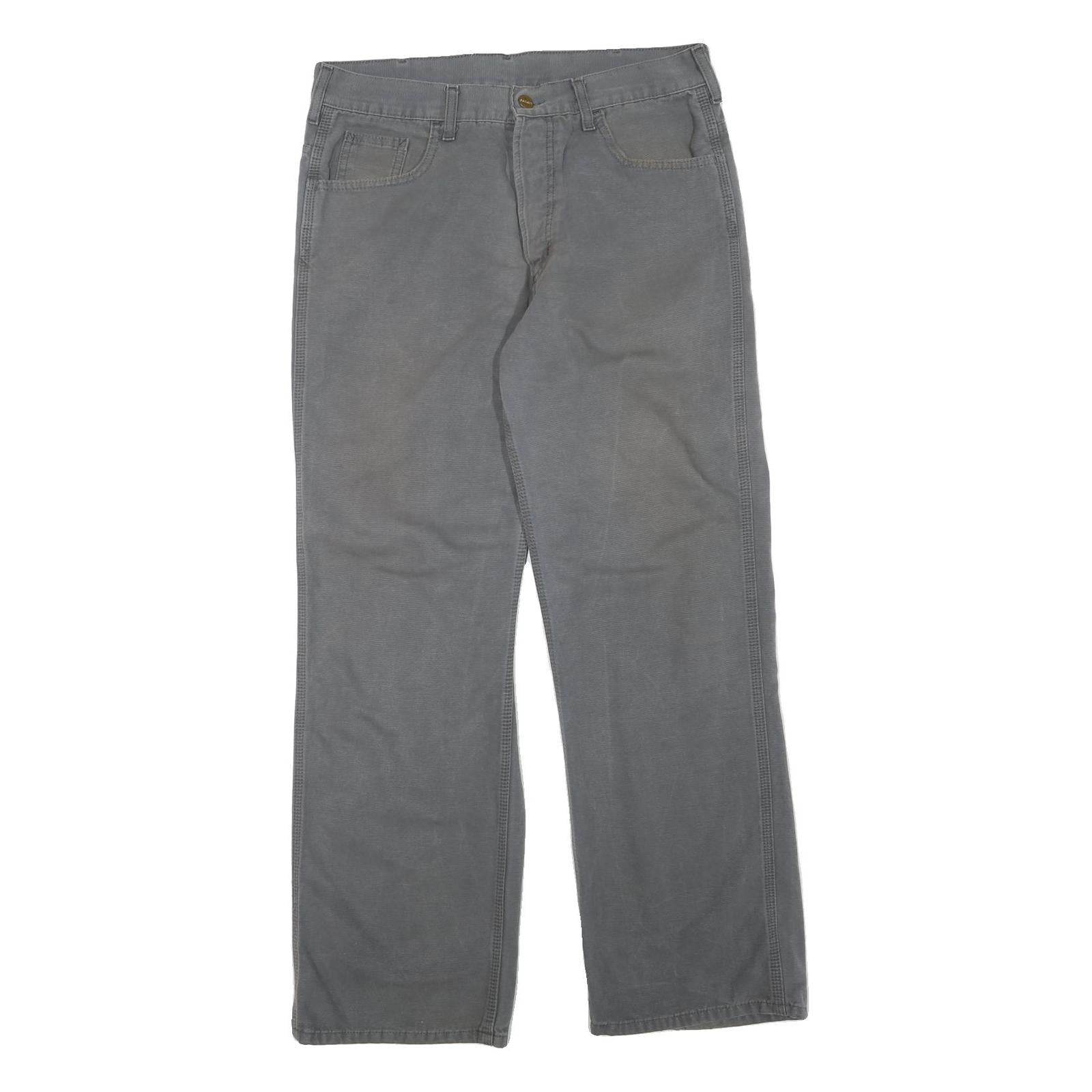 CARHARTT Mens Regular Fit Grey Cotton Blend Trousers W32 L30 Zip Closure Durable Refurbished - N/A refurbished available on Cerqular