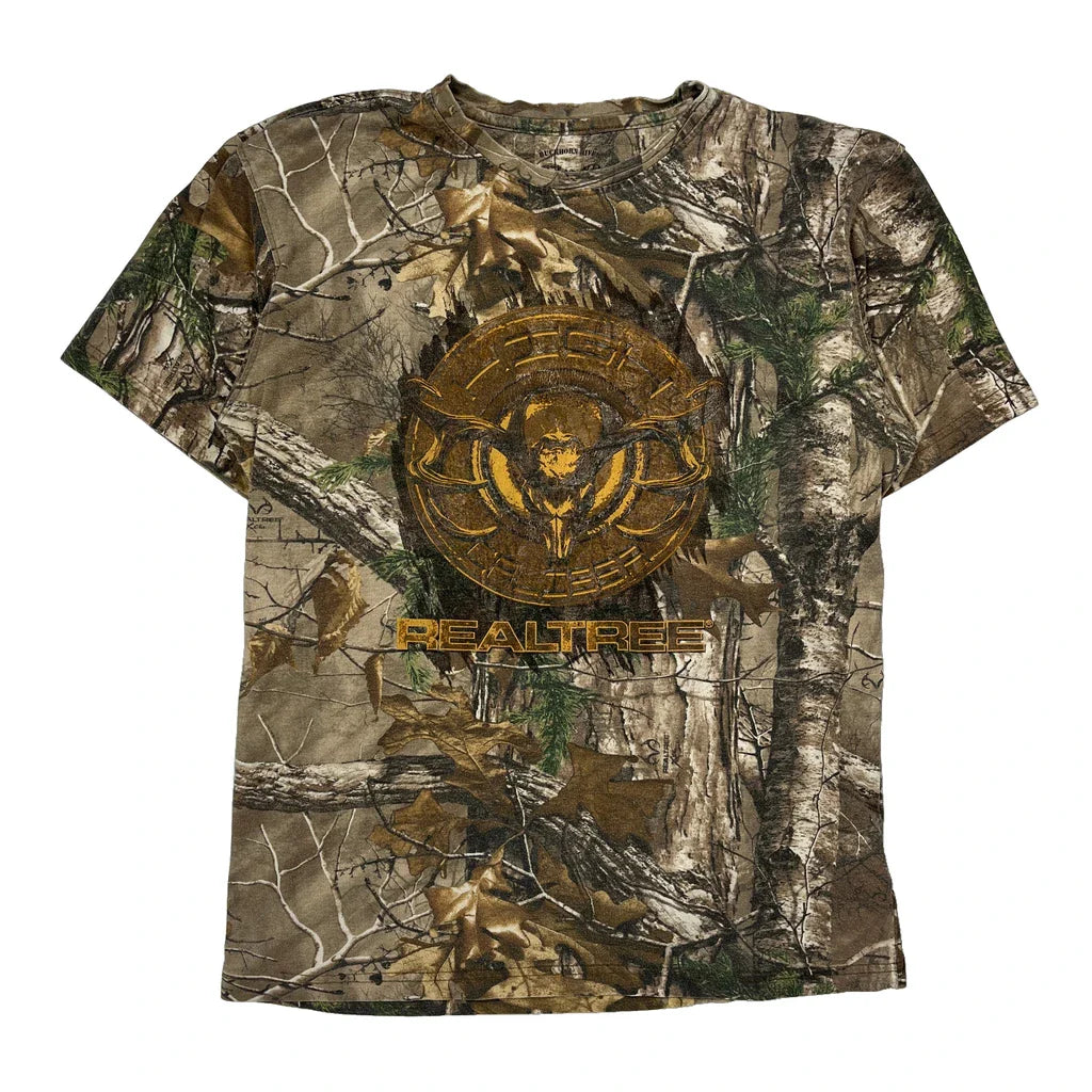 Realtree Buckhorn River Camo T-Shirt - Medium Green Cotton Blend Refurbished - Thrifted (note: this is a term often used to describe second- refurbished available on Cerqular
