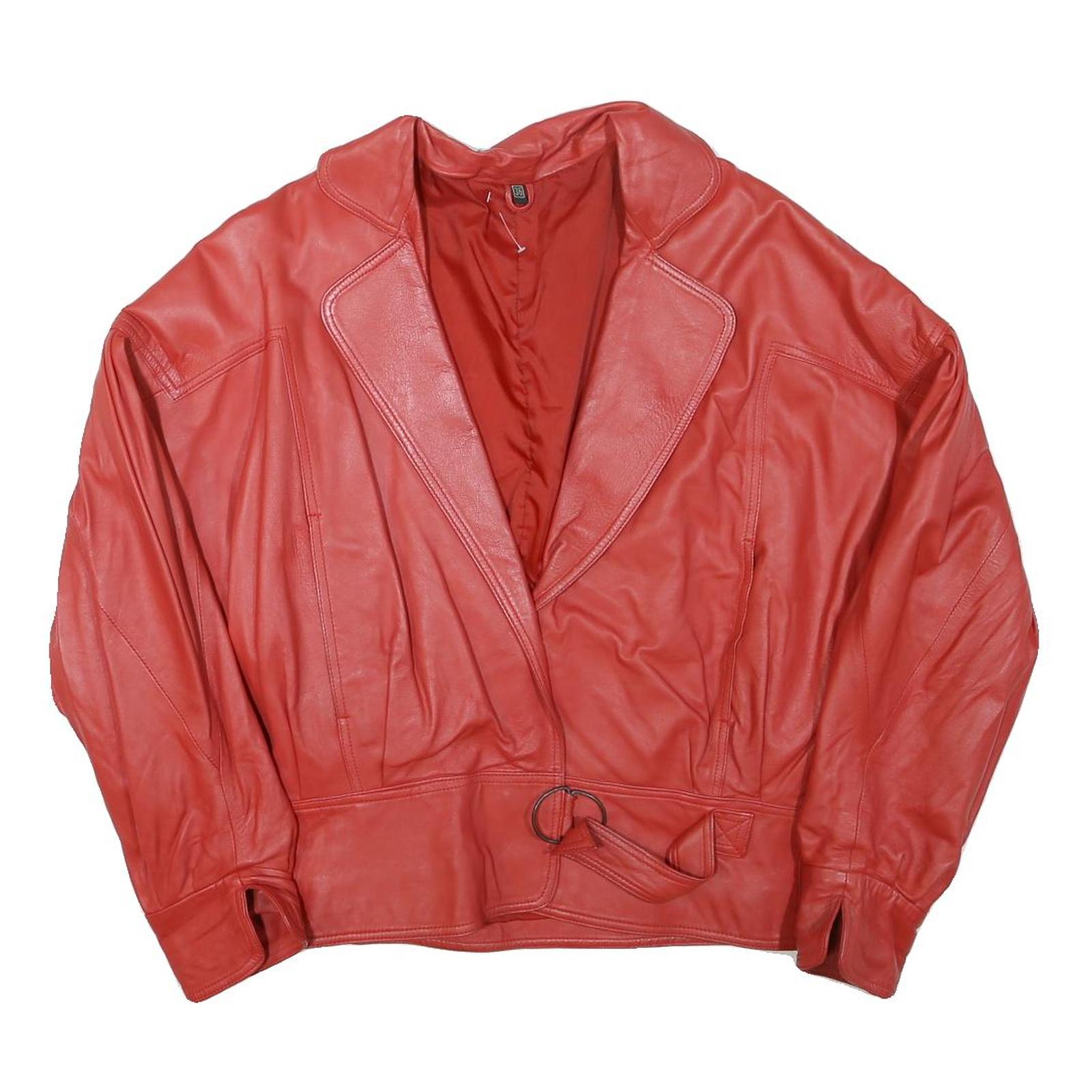 Womens Red Leather Jacket M Plain Trendy Comfortable Stylish Refurbished - N/A refurbished available on Cerqular