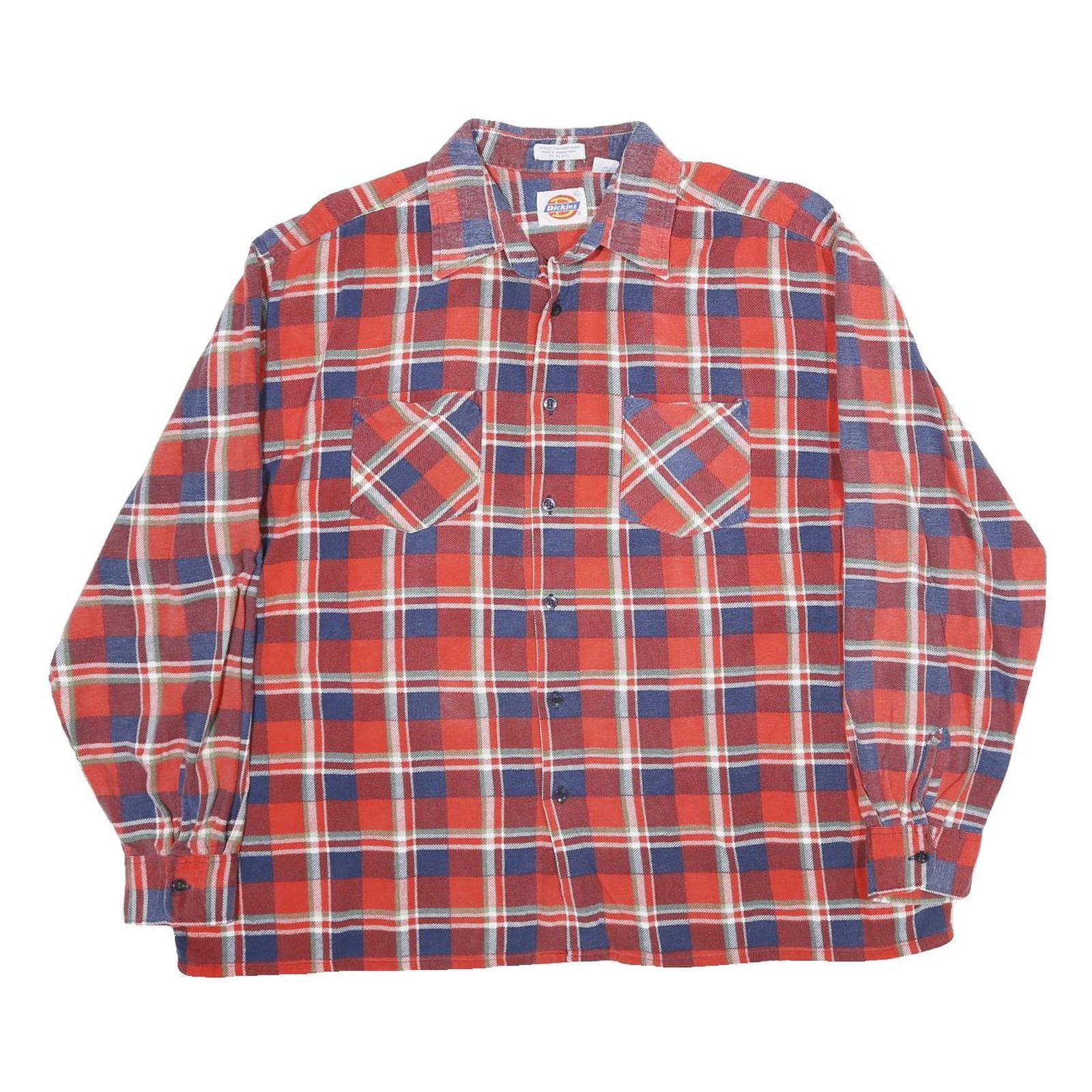 DICKIES Mens Red & Blue Check Shirt XL Long Sleeve Cotton Workwear Refurbished - N/A refurbished available on Cerqular