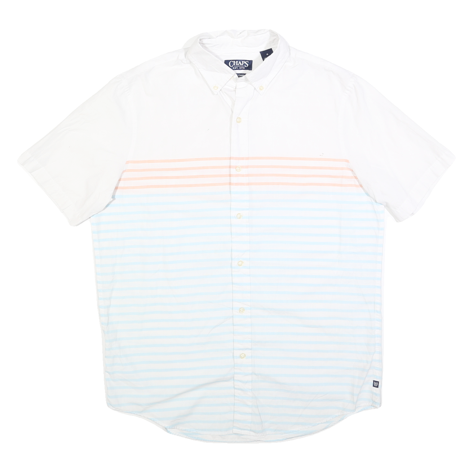 CHAPS Mens White & Peach Striped Cotton Blend Shirt M Lightweight Casual Refurbished - N/A refurbished available on Cerqular