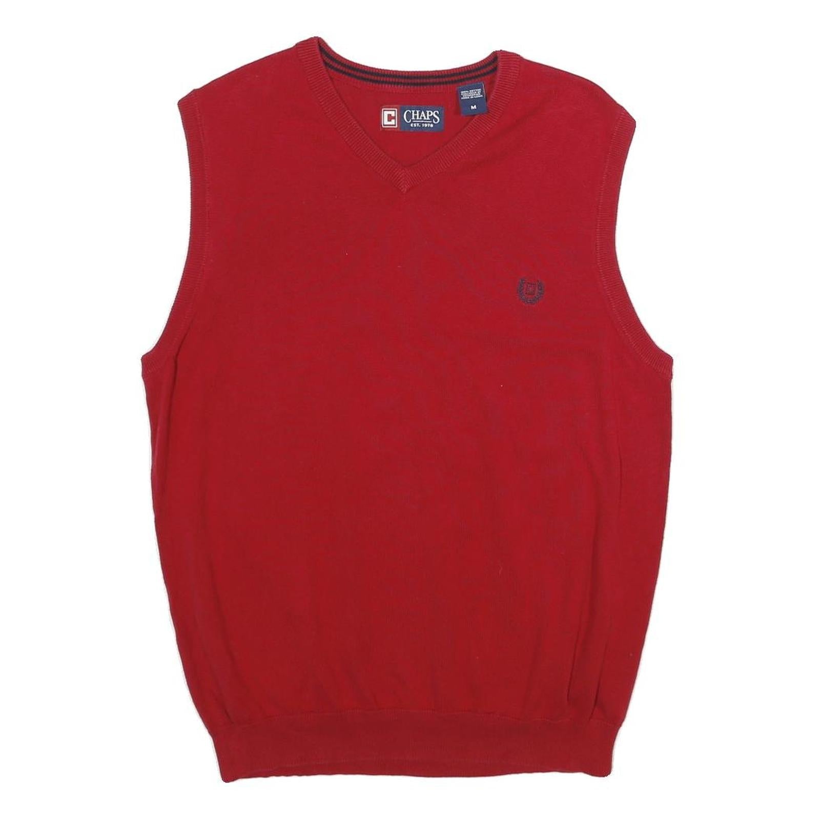 CHAPS Mens Red Plain Cotton Sleeveless V-Neck Jumper M Vest Casual Classic Refurbished - N/A refurbished available on Cerqular