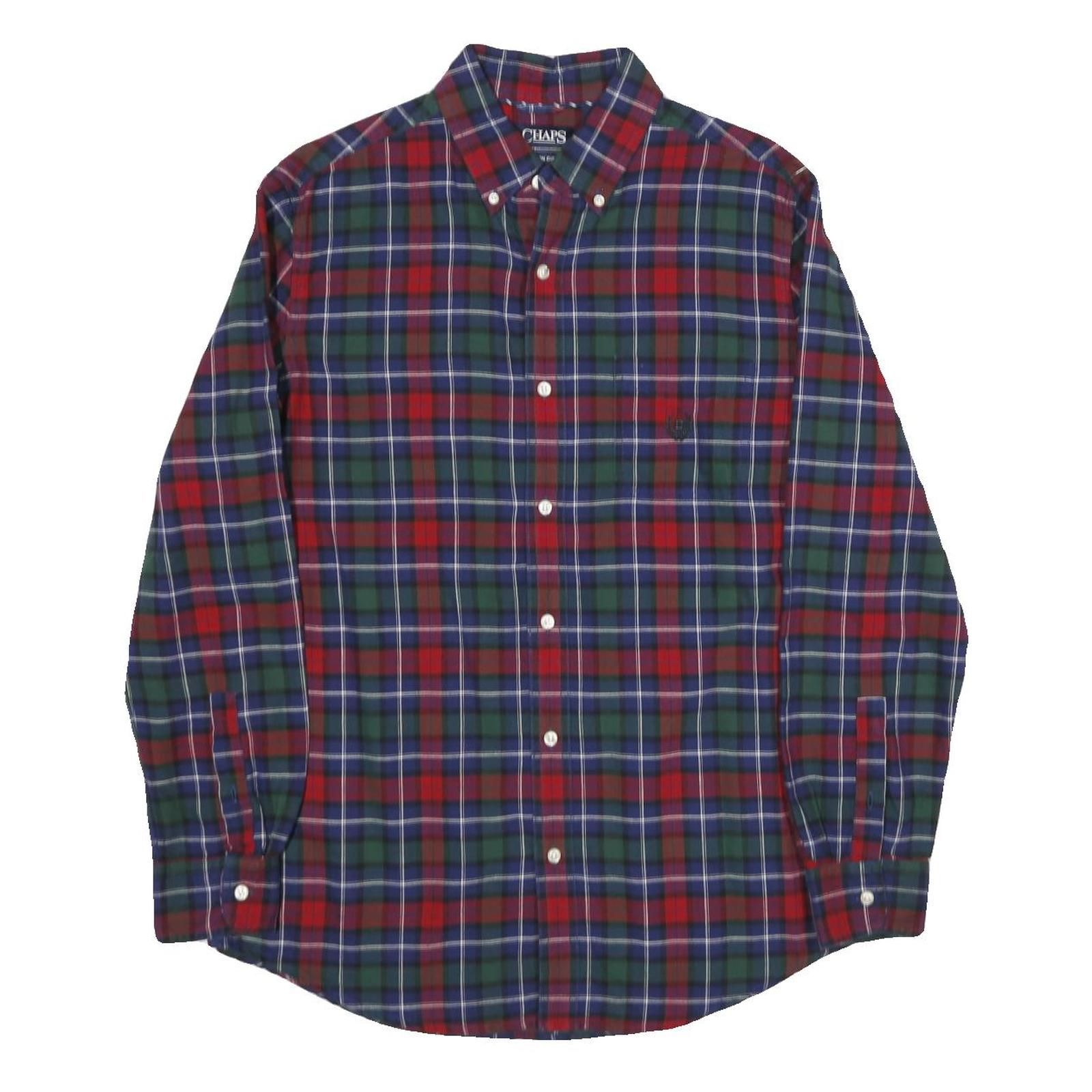 CHAPS Mens Red & Green Tartan Cotton Shirt M Button-Down Collar Long Sleeve Refurbished - N/A refurbished available on Cerqular