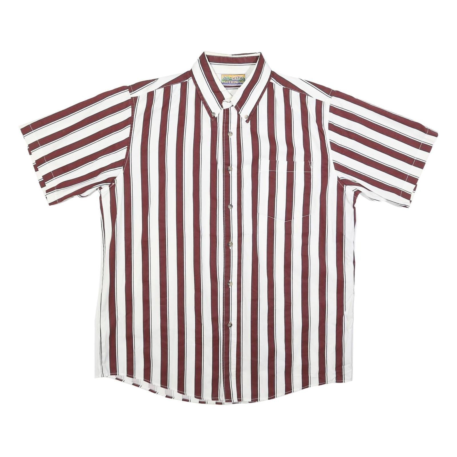 BIG CREEK Mens Maroon & White Striped Shirt L Button-Down Casual Summer Cotton Refurbished - N/A refurbished available on Cerqular
