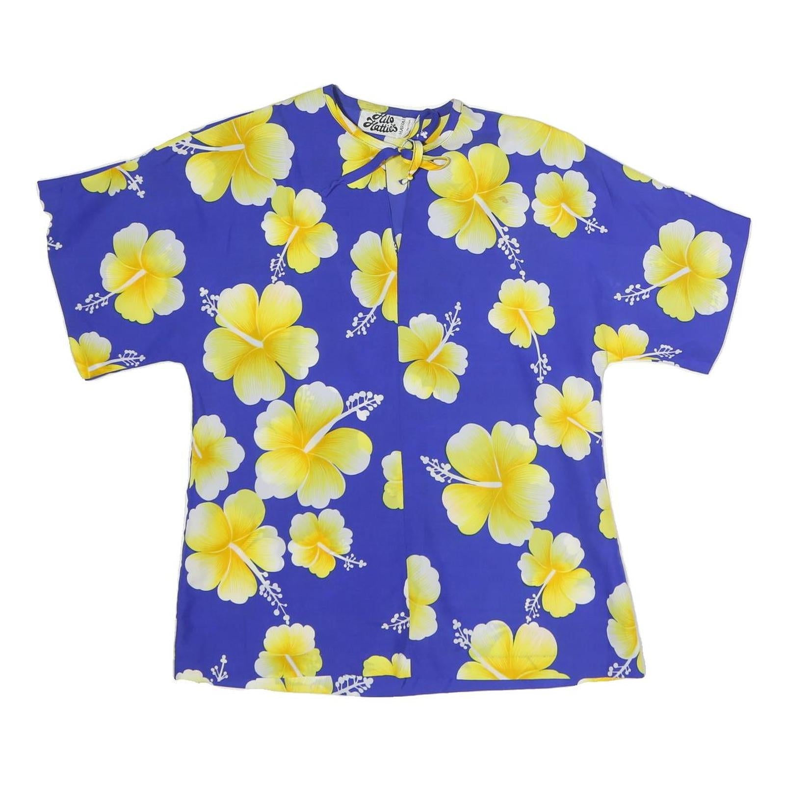HILO HATTIES Womens Blue & Yellow Printed Top Short Sleeve Round Neck M Hawaiian Refurbished - N/A refurbished available on Cerqular