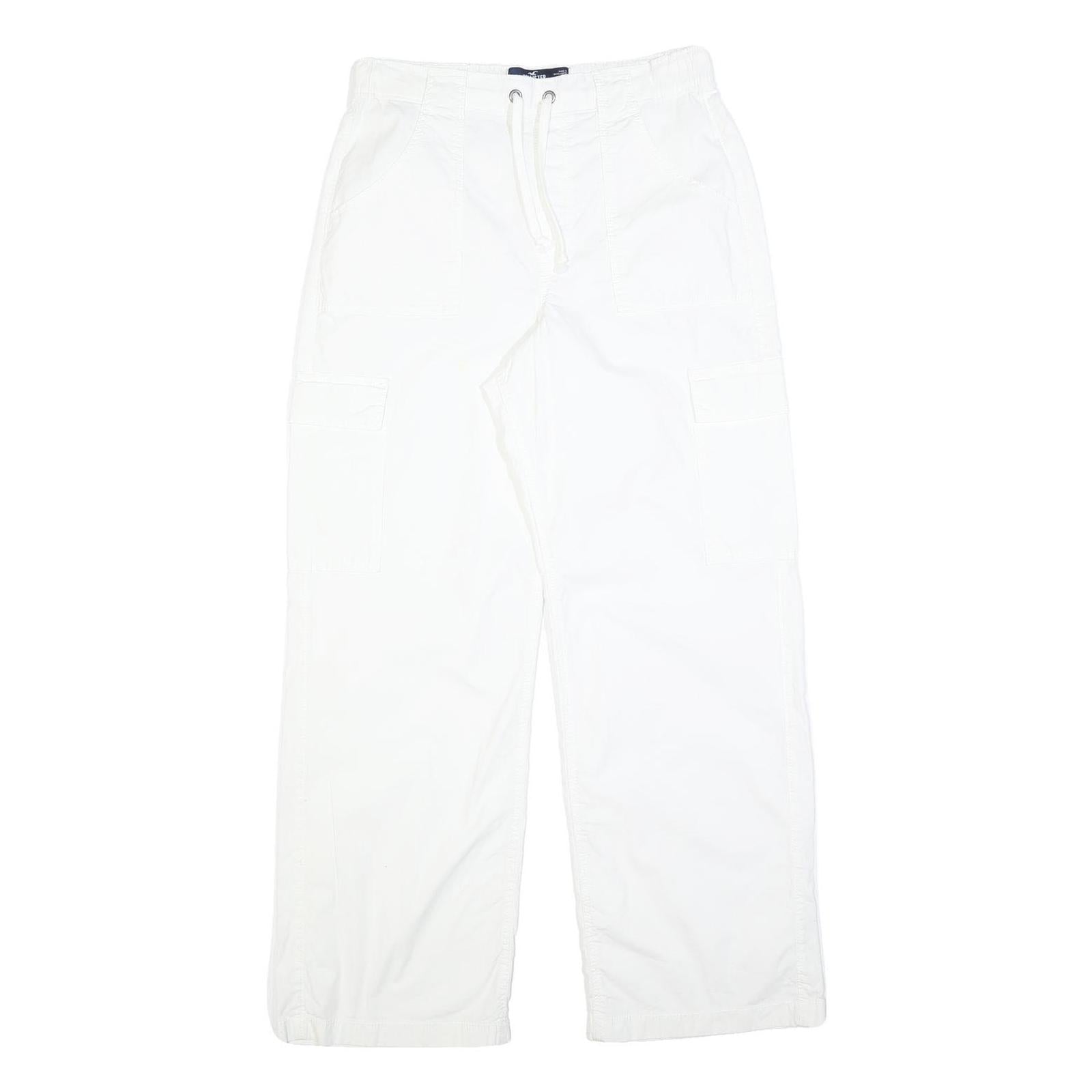HOLLISTER Womens White Relaxed Straight Trousers W30 L30 Cotton Blend Casual Zip Refurbished - N/A refurbished available on Cerqular