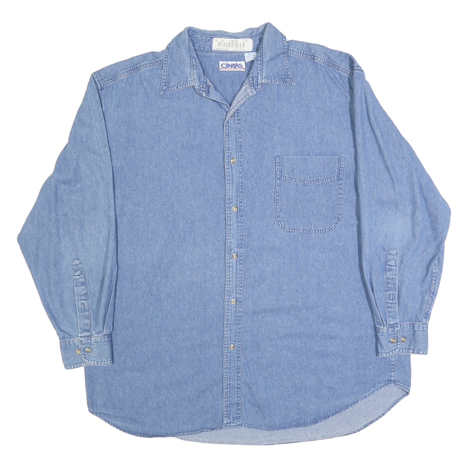 CINTAS Mens Blue Worker Shirt XL Cotton Relaxed Fit Button Up Long Sleeve Refurbished - N/A refurbished available on Cerqular