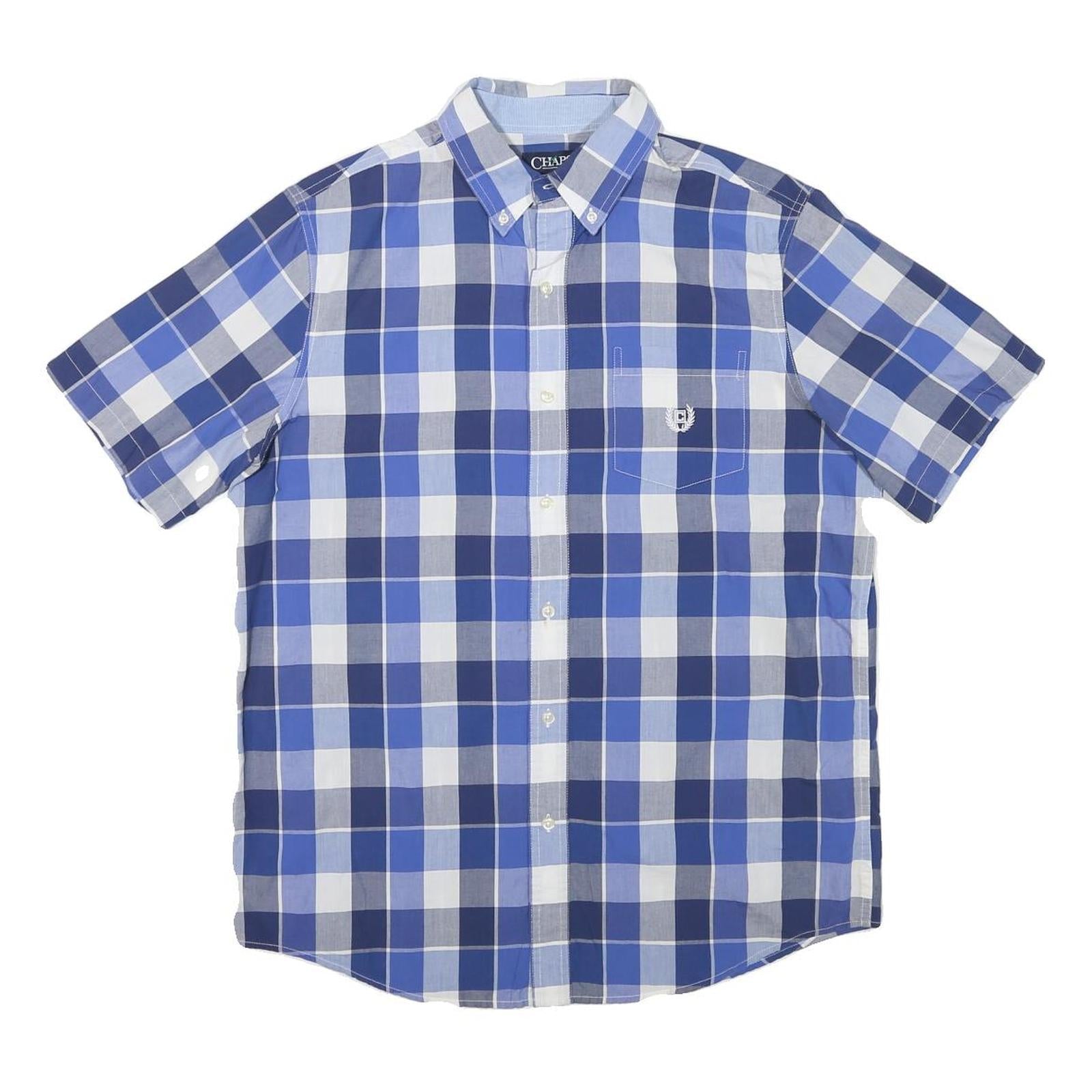 CHAPS Mens Blue & White Check Shirt M Cotton Blend Casual Button-Down Short Refurbished - N/A refurbished available on Cerqular