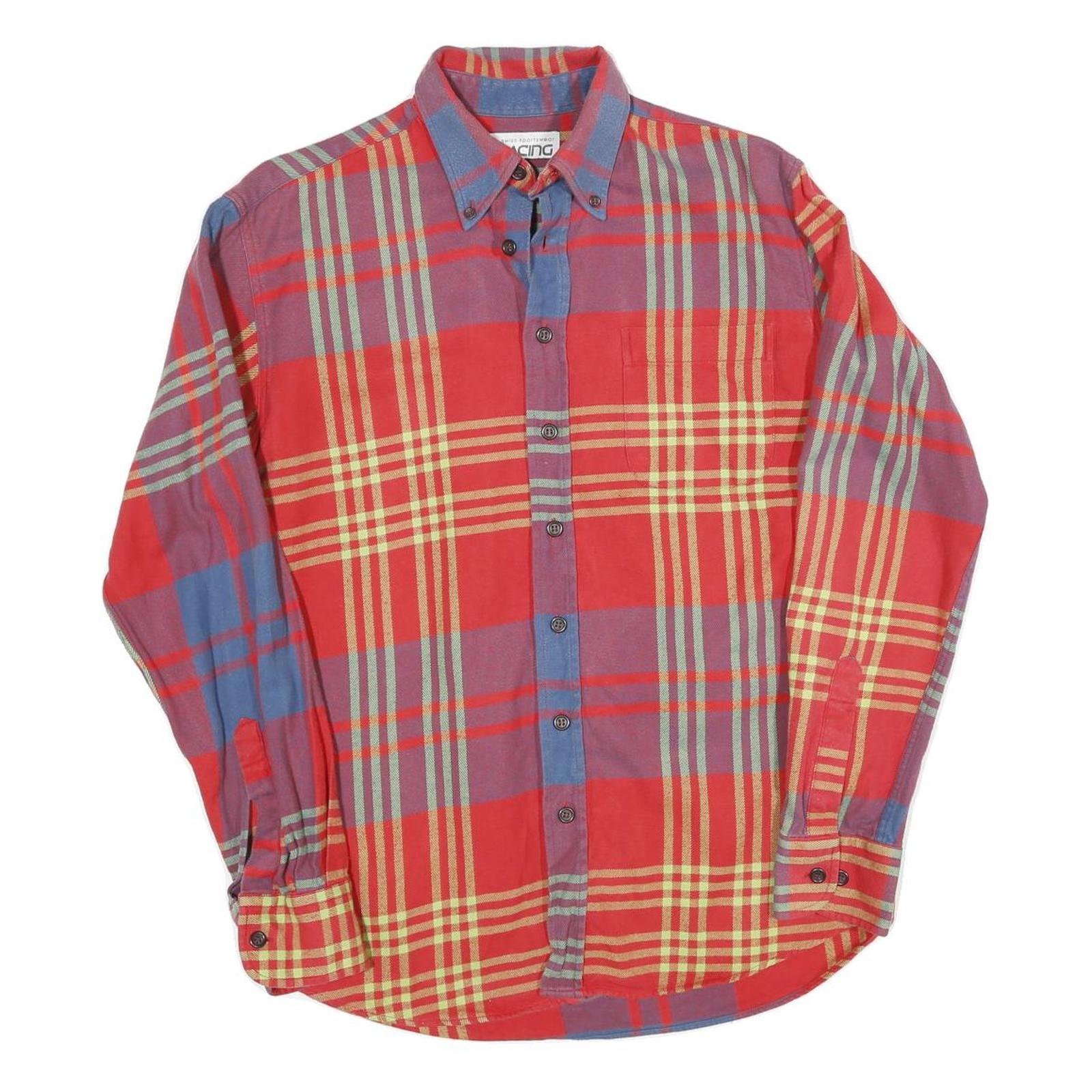 Mens Red Purple & Yellow Check Cotton Blend Shirt S Button Down Collar Long Refurbished - N/A refurbished available on Cerqular