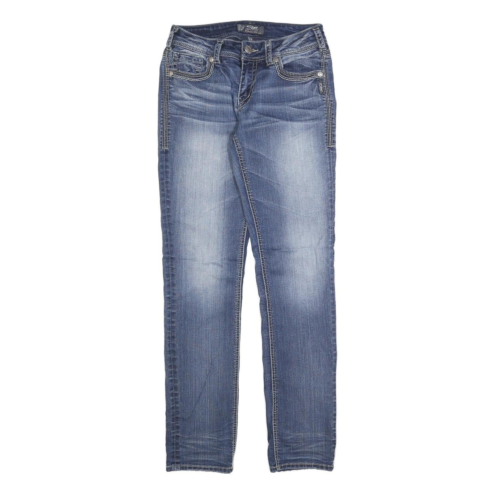 SILVER Womens Slim Blue Denim Light W28 L31 Stylish Cotton Blend Zip Jeans Refurbished - N/A refurbished available on Cerqular