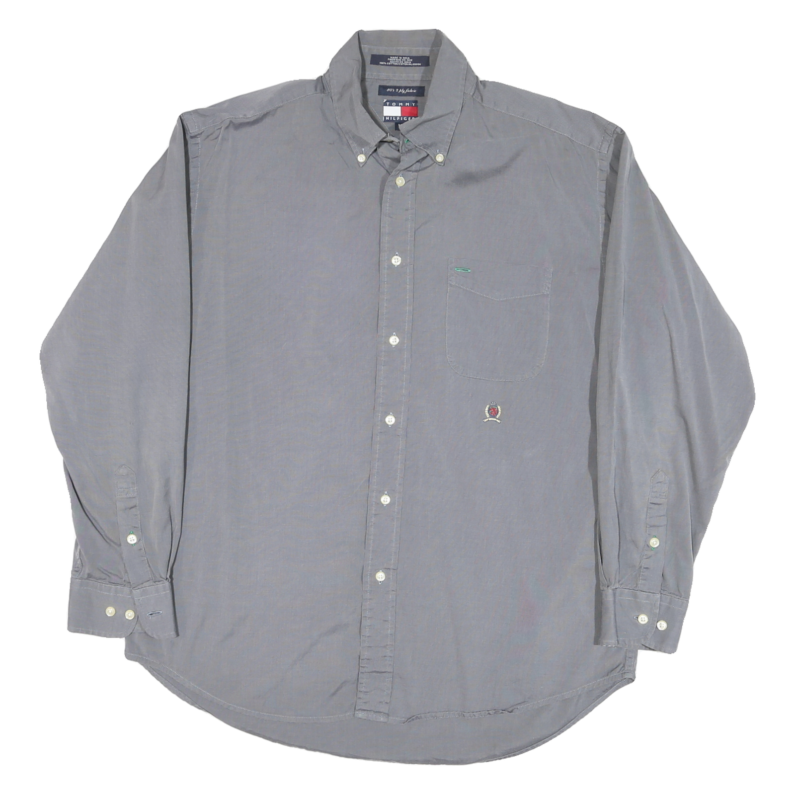 TOMMY HILFIGER Mens Grey Button Down Shirt M Classic Cotton Blend Casual Refurbished - N/A refurbished available on Cerqular