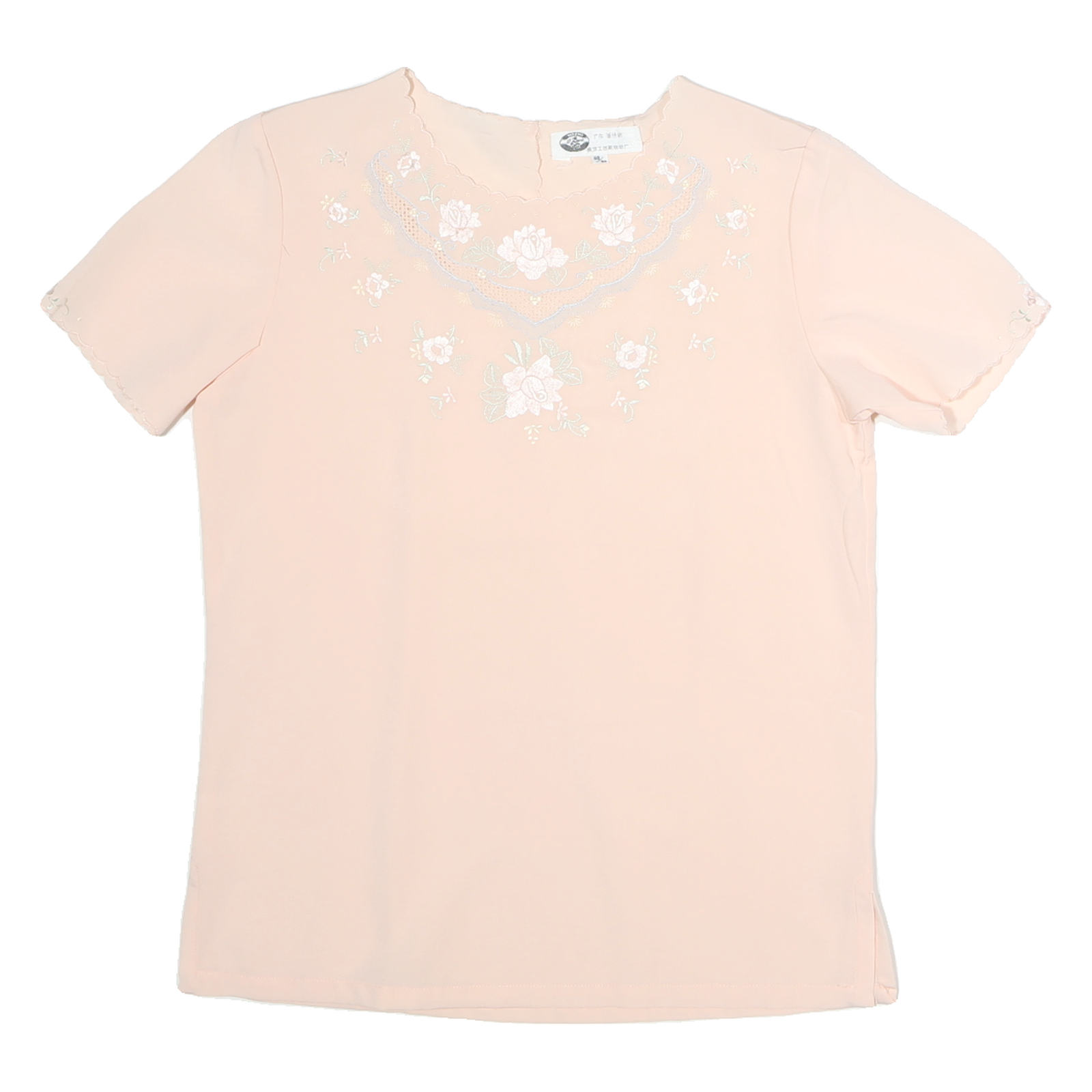 Womens Pink Embroidered Plain Cotton Short Sleeve Round Neck Top M Refurbished - N/A refurbished available on Cerqular