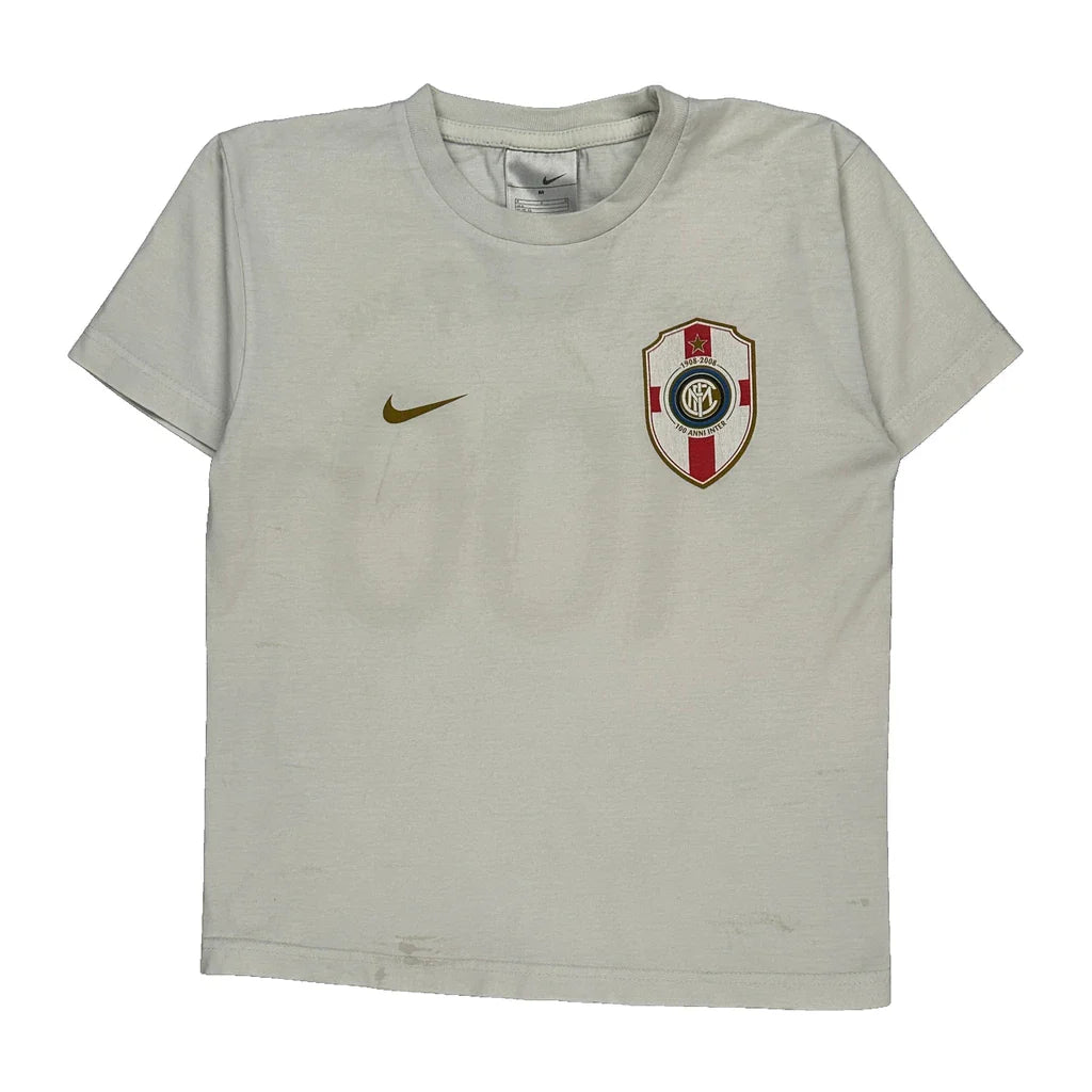Age 12 Inter Milan Nike Football Football Shirt - Medium White Cotton Refurbished - Thrifted (note: this is a term often used to describe second- refurbished available on Cerqular