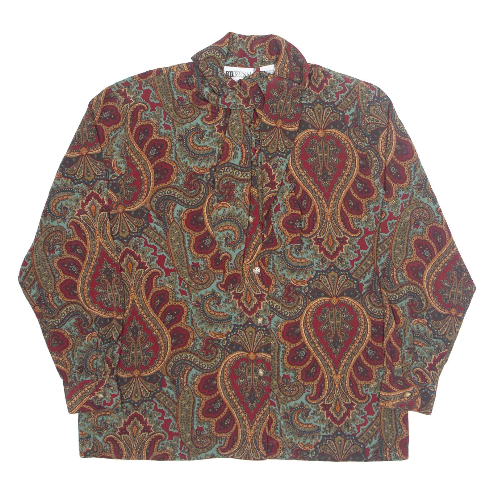RUSS Womens Printed Shirt Maroon High Neck Long Sleeve Paisley UK 12 Refurbished - N/A refurbished available on Cerqular