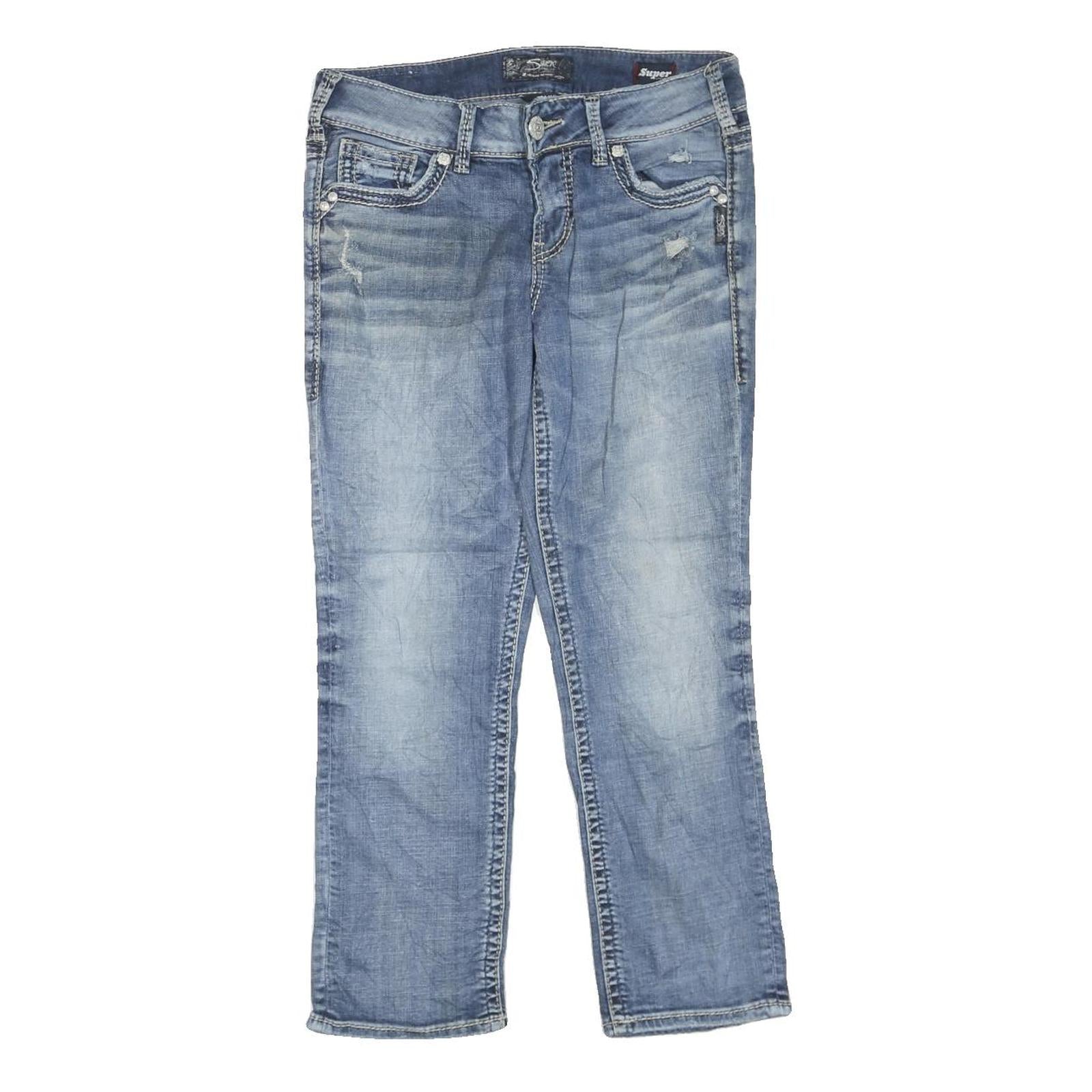 SILVER Womens Regular Fit Straight Leg Denim Light Wash W30 L26 Embroidered Refurbished - N/A refurbished available on Cerqular