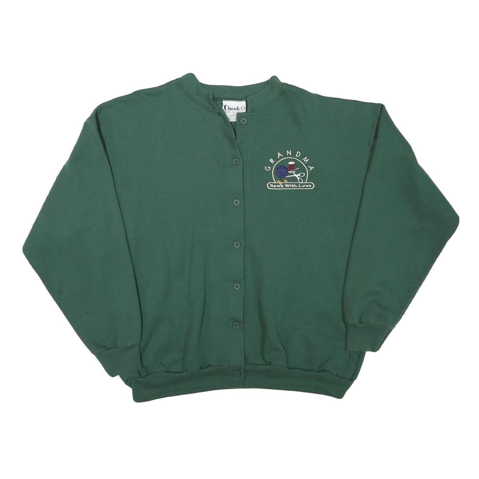 CHEEKO Womens Green Button Up Plain Crew Neck Basic Knit L Jumper Embroidered Refurbished - N/A refurbished available on Cerqular