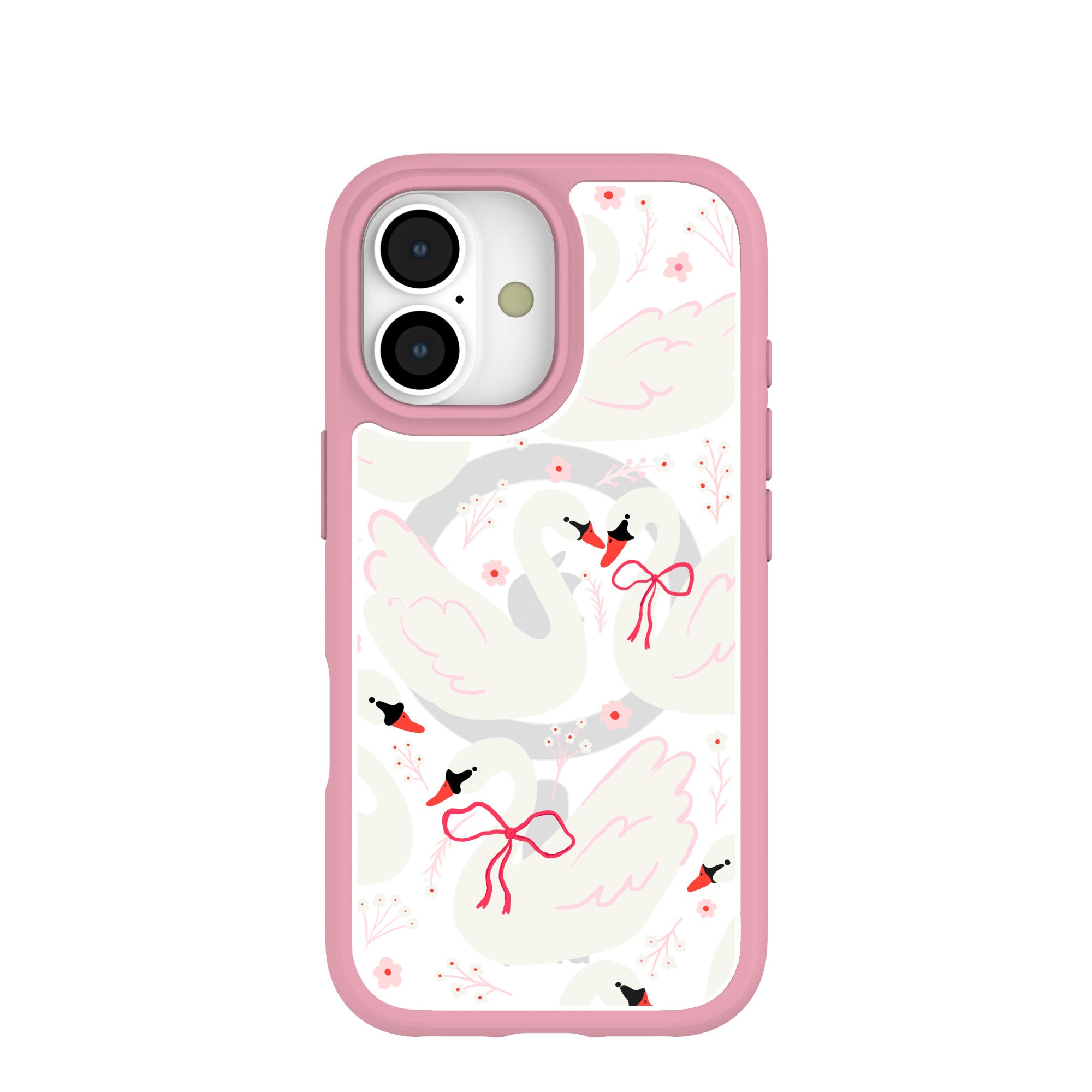 Clear Swan Garden iPhone 17 Case With Petal Pink Ridge (MagSafe included) Refurbished - Pela Case refurbished available on Cerqular