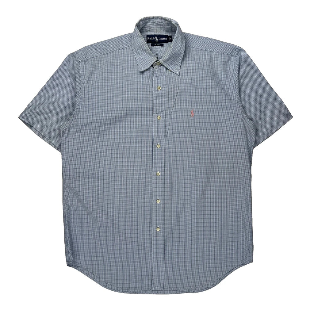 Ralph Lauren Checked Short Sleeve Shirt - Medium Blue Cotton Refurbished - Thrifted (note: this is a term often used to describe second- refurbished available on Cerqular