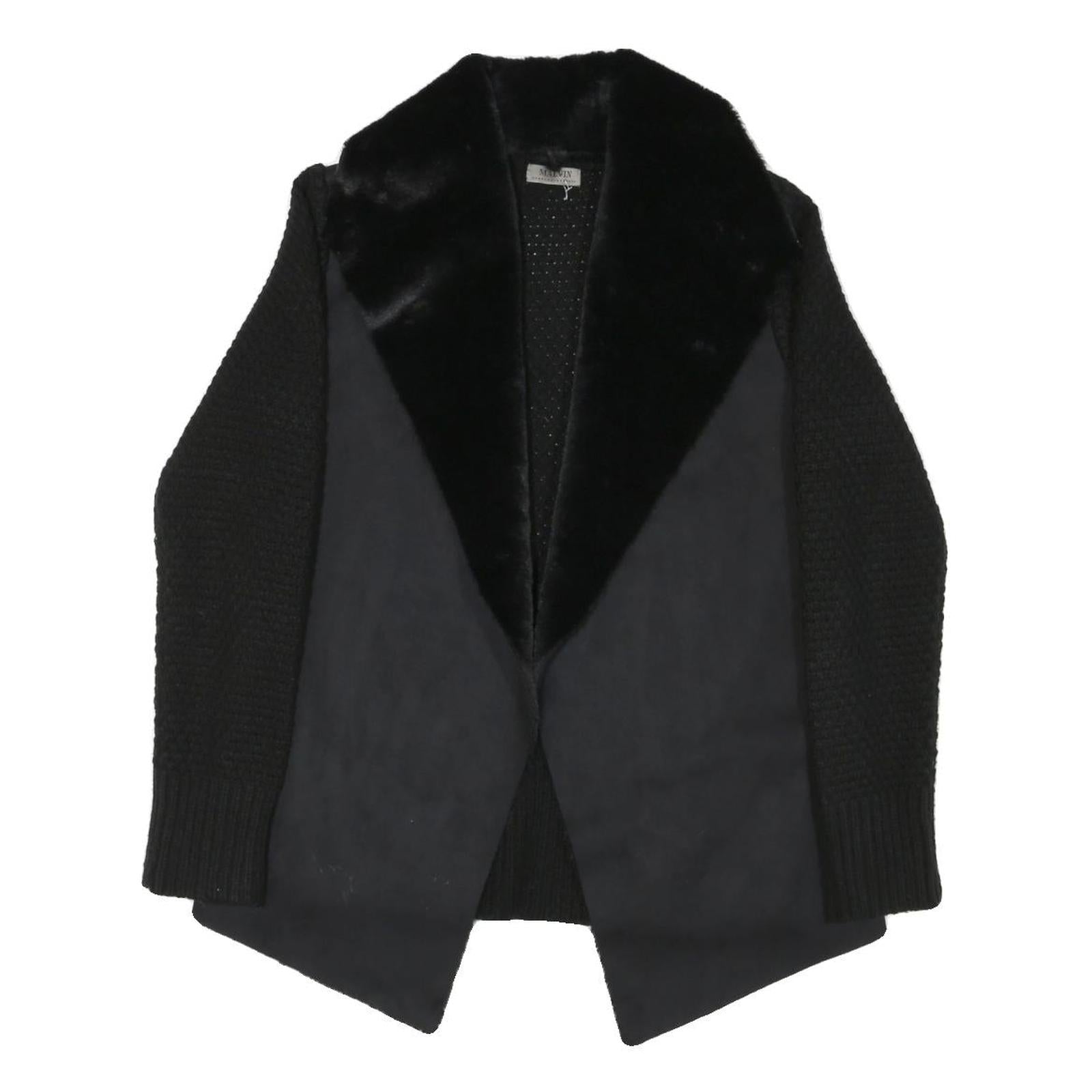 MALVIN Womens Black Cotton Blend Knit Jacket S Faux Fur Collar Open Front Refurbished - N/A refurbished available on Cerqular