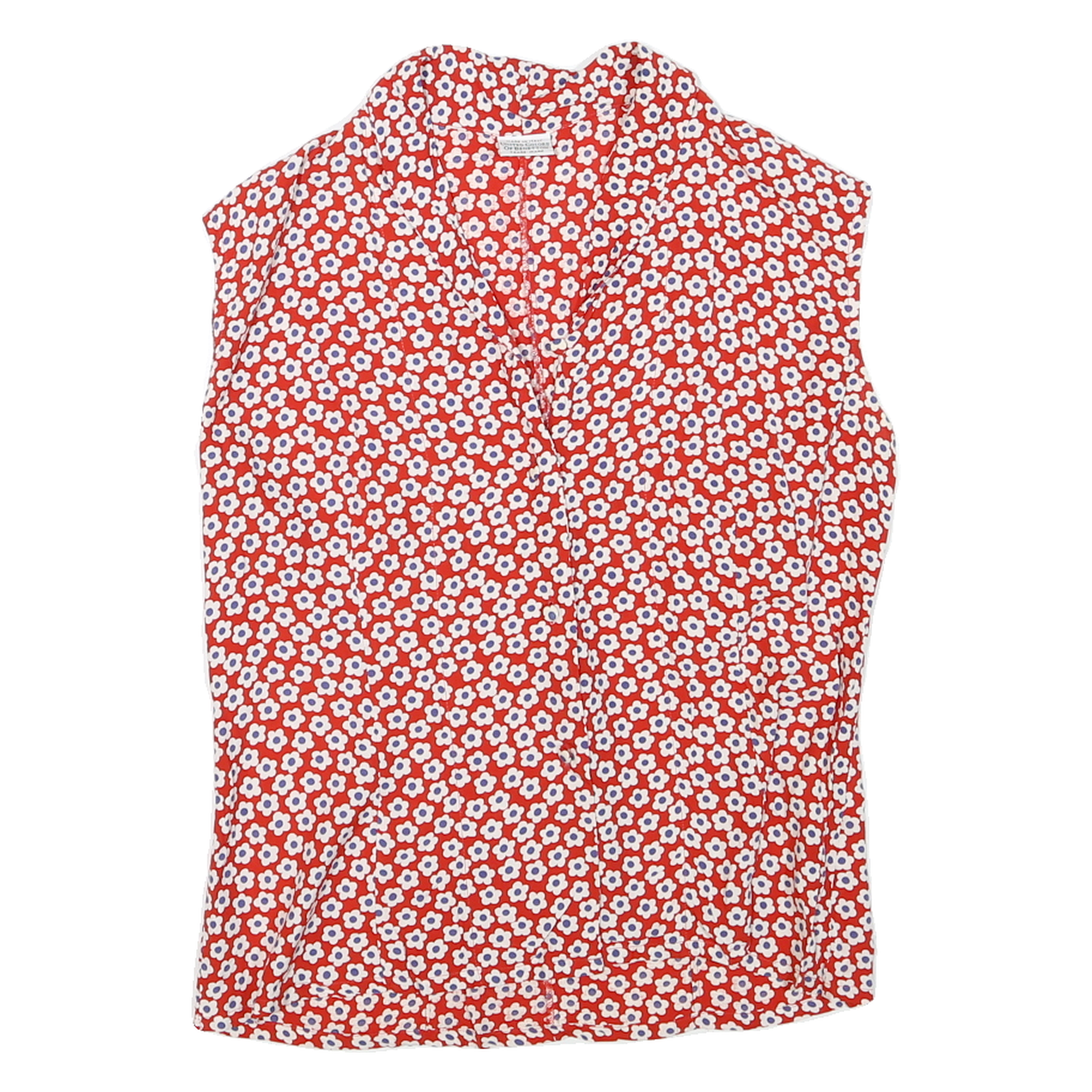 BENETTON Womens Red White Floral Sleeveless V-Neck Top M Summer Cotton Refurbished - N/A refurbished available on Cerqular