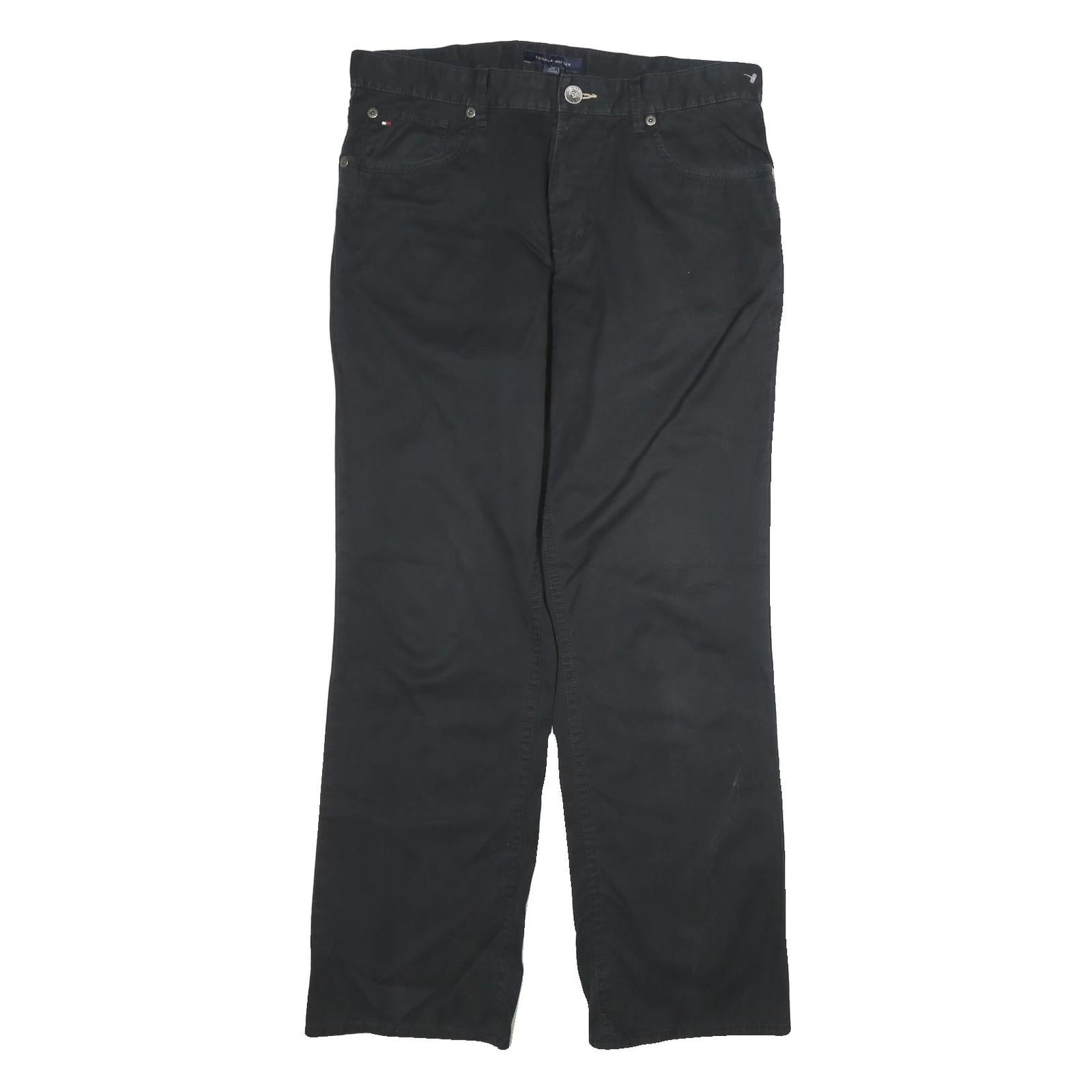 TOMMY HILFIGER Mens Cotton Black Regular Straight Trousers W34 L32 Zip Closure Refurbished - N/A refurbished available on Cerqular