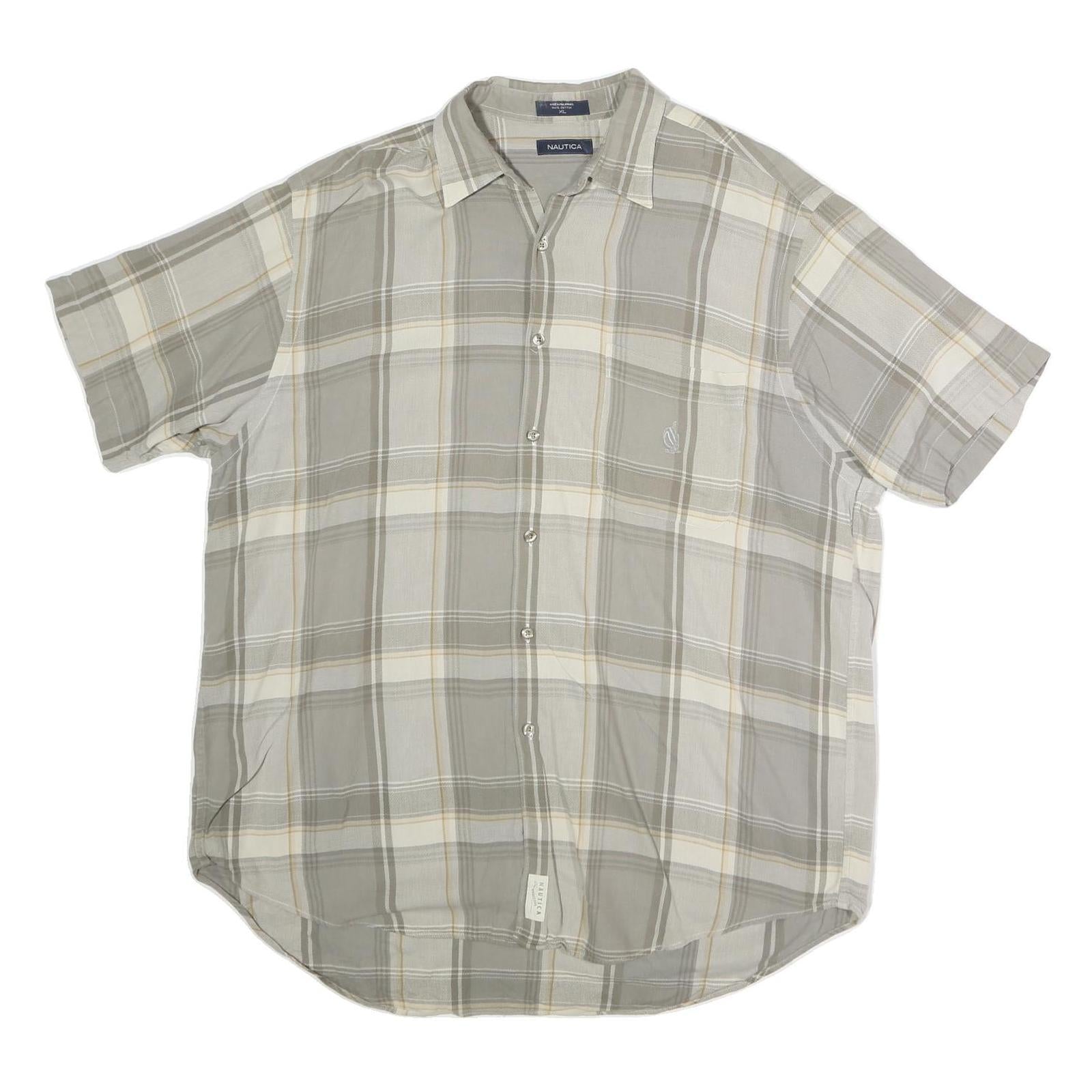 NAUTICA Mens Beige & Cream Check Shirt XL Cotton Short Sleeve Casual Summer Refurbished - N/A refurbished available on Cerqular