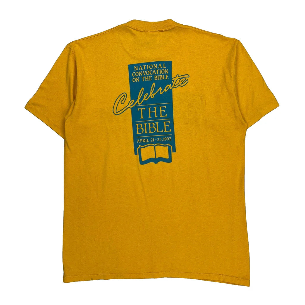 National Convocation On The Bible Jerzees Single Stitch T-Shirt - Large Yellow Cotton Refurbished - Thrifted (note: this is a term often used to describe second- refurbished available on Cerqular