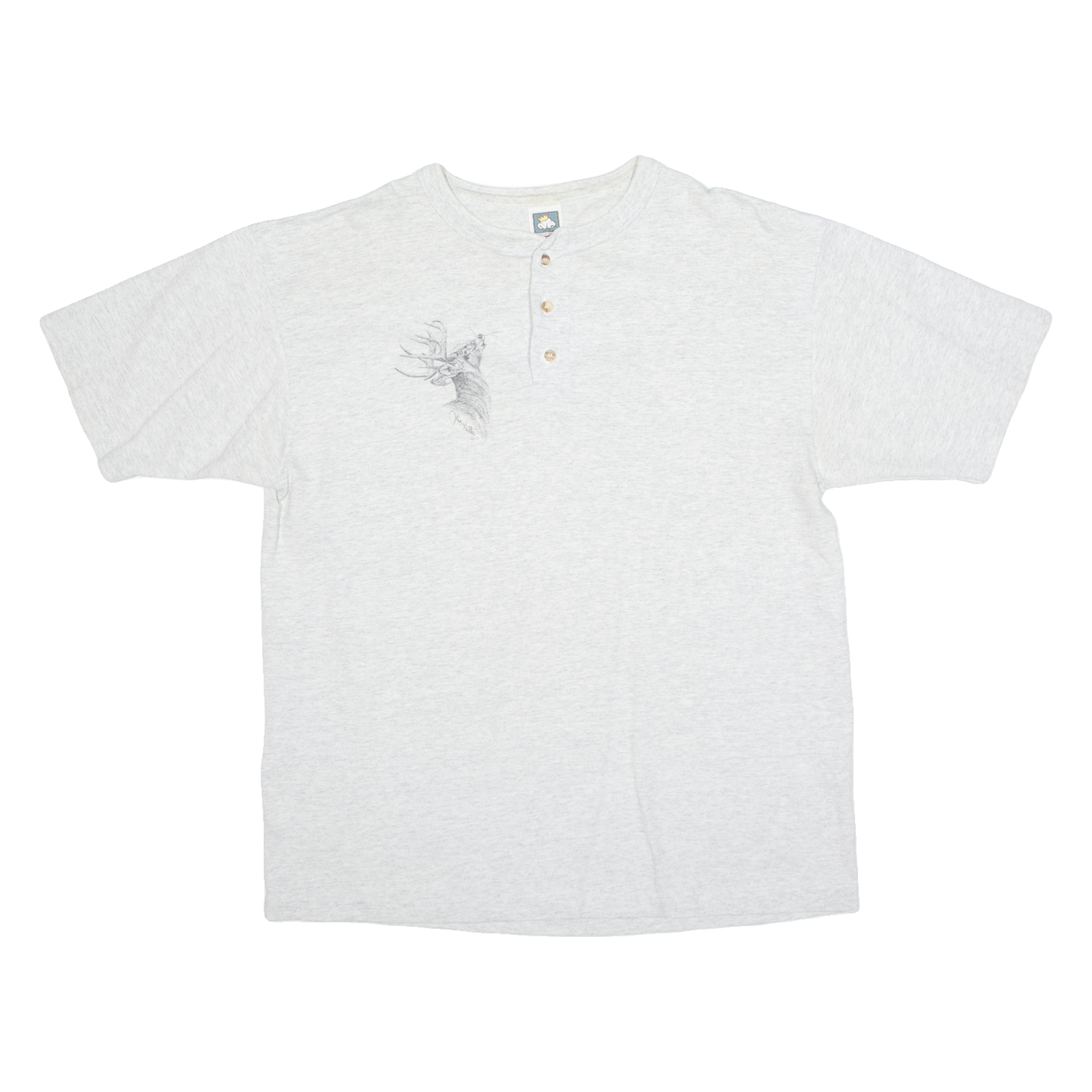 COTTON DELUXE Stag Mens T-Shirt Grey Button Neck L Refurbished - N/A refurbished available on Cerqular