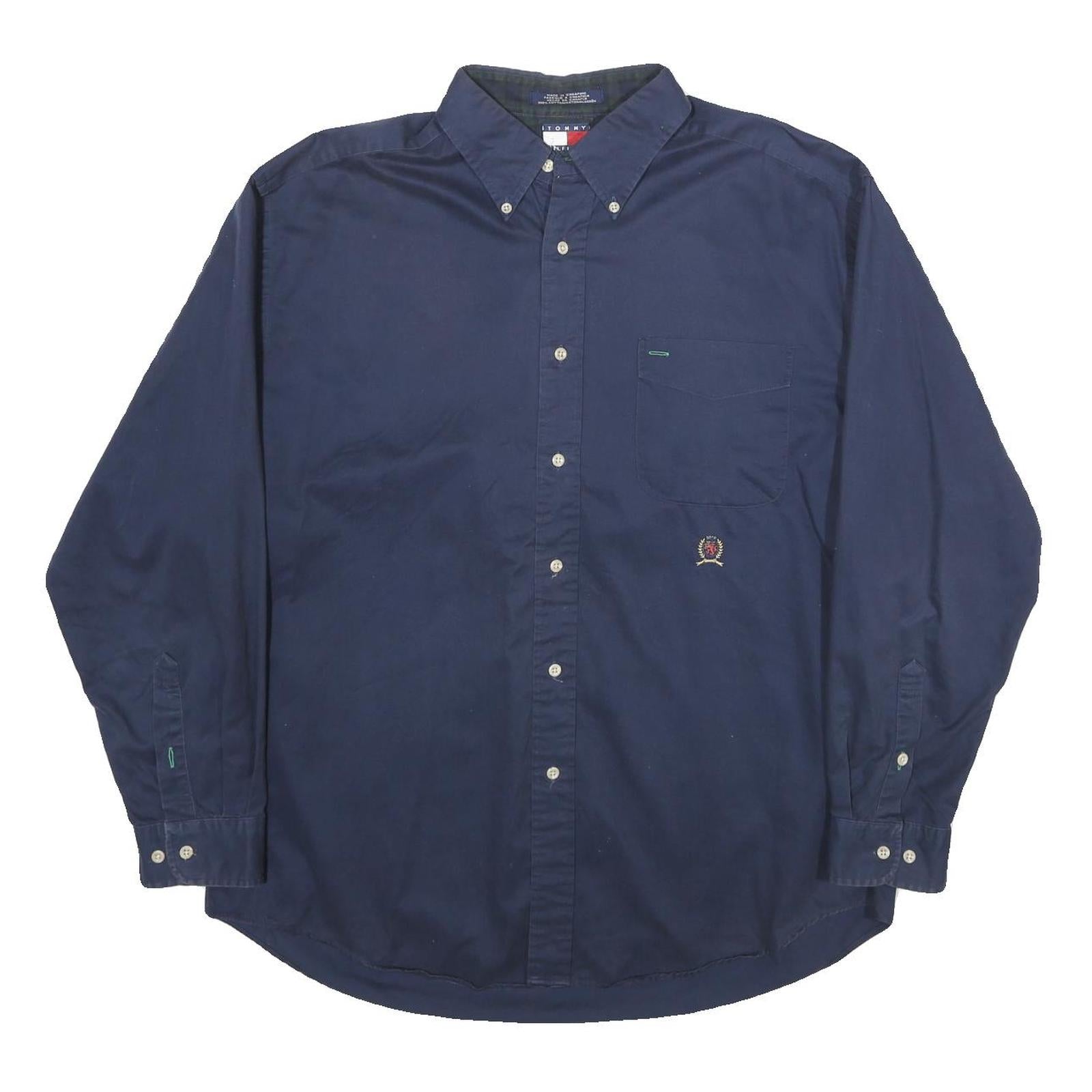 TOMMY HILFIGER Mens Navy Blue Shirt L Classic Button-Down Cotton Long Sleeve Refurbished - N/A refurbished available on Cerqular