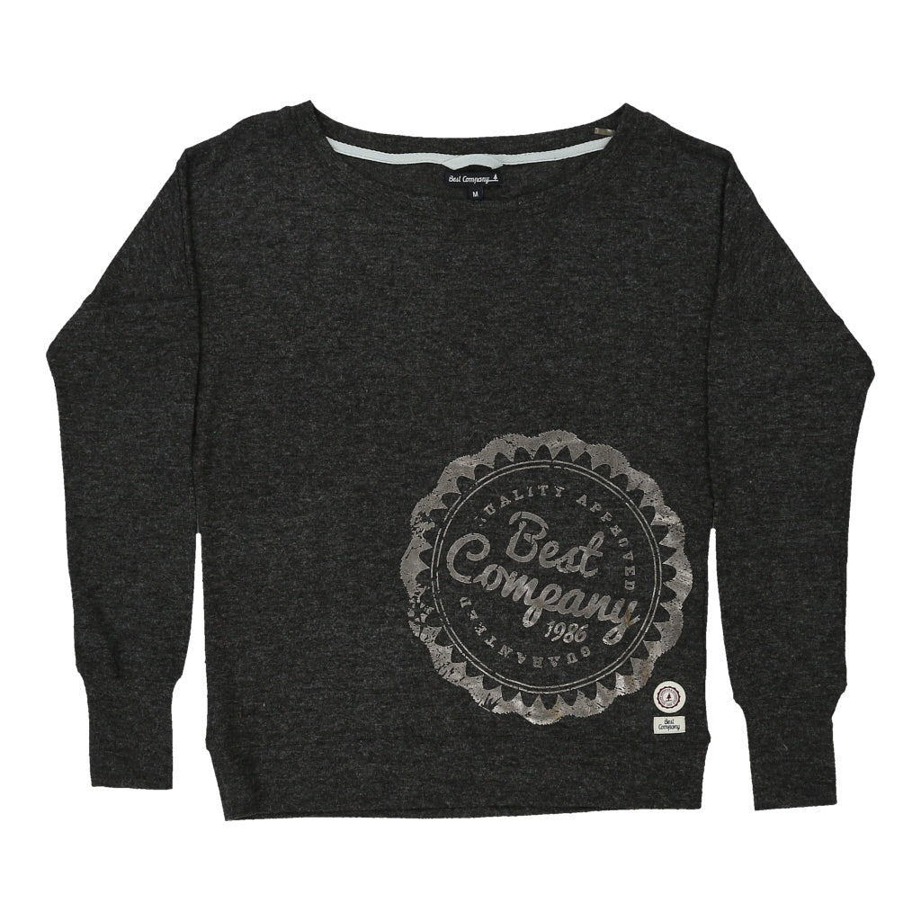 Best Company Sweatshirt - Medium Grey Polyester Blend Refurbished - Thrifted (note: this is a term often used to describe second- refurbished available on Cerqular