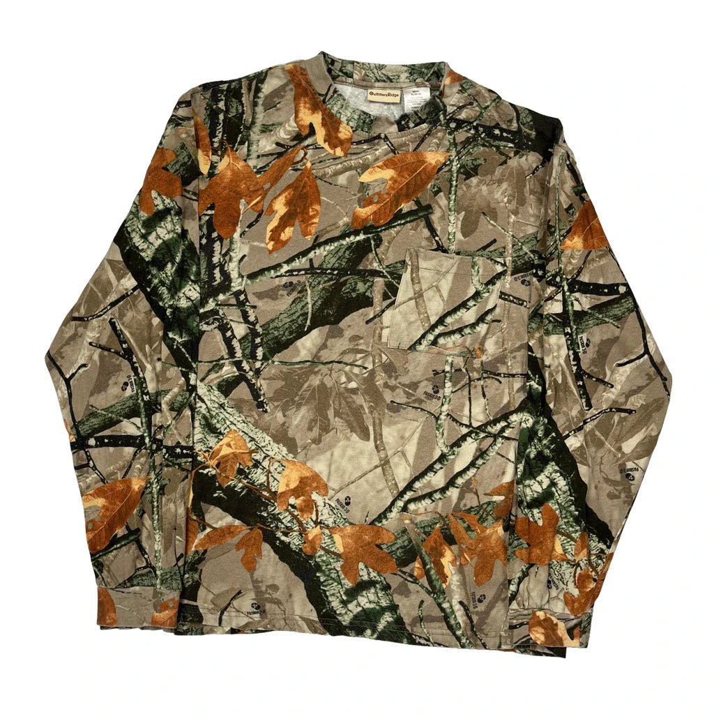 Outfitters Ridge Camo Long Sleeve T-Shirt - XL Green Cotton Refurbished - Thrifted (note: this is a term often used to describe second- refurbished available on Cerqular