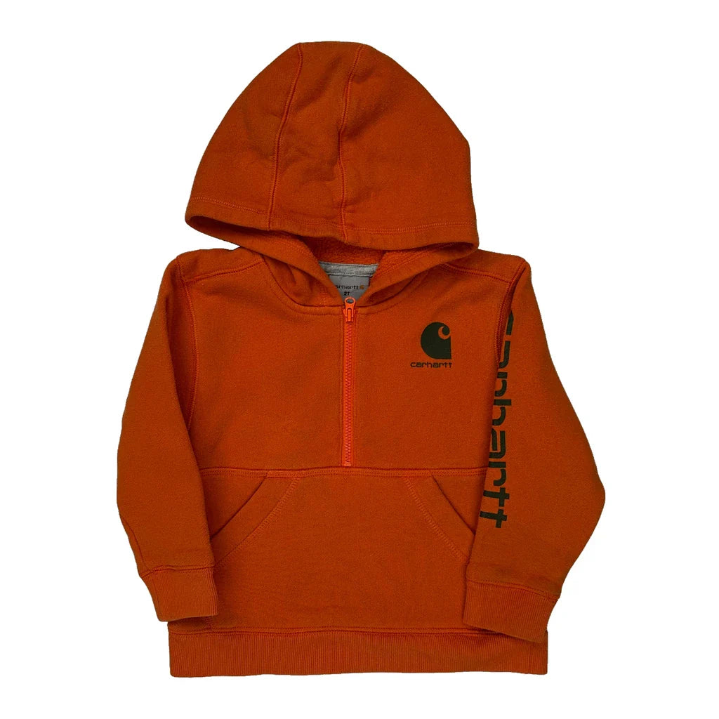 Age 2 Carhartt Hoodie - 3XS Orange Cotton Refurbished - Thrifted (note: this is a term often used to describe second- refurbished available on Cerqular