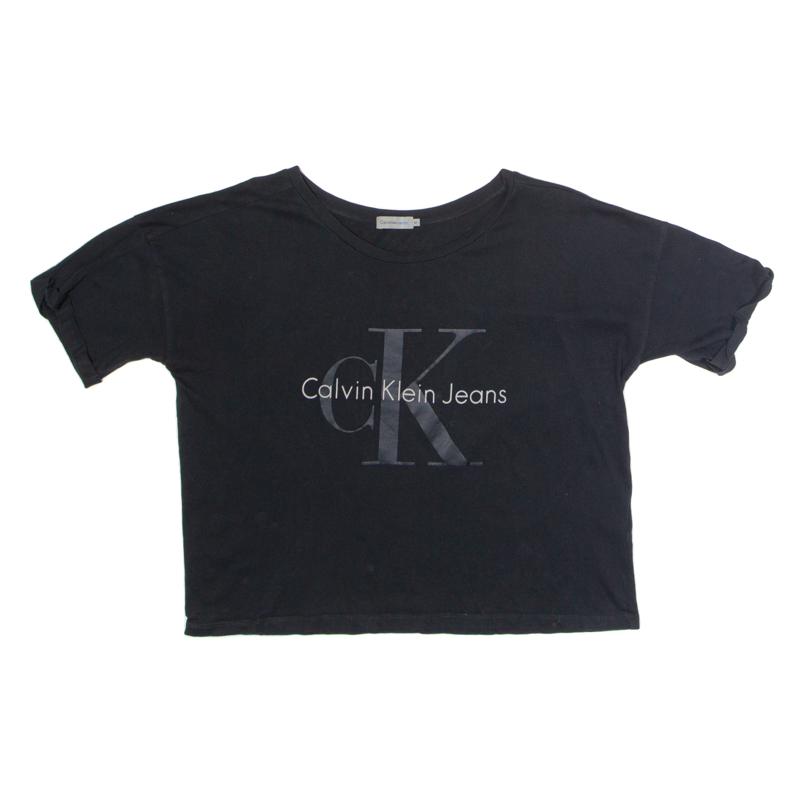 CALVIN KLEIN JEANS Cropped Womens T-Shirt Black Crew Neck M Refurbished - N/A refurbished available on Cerqular