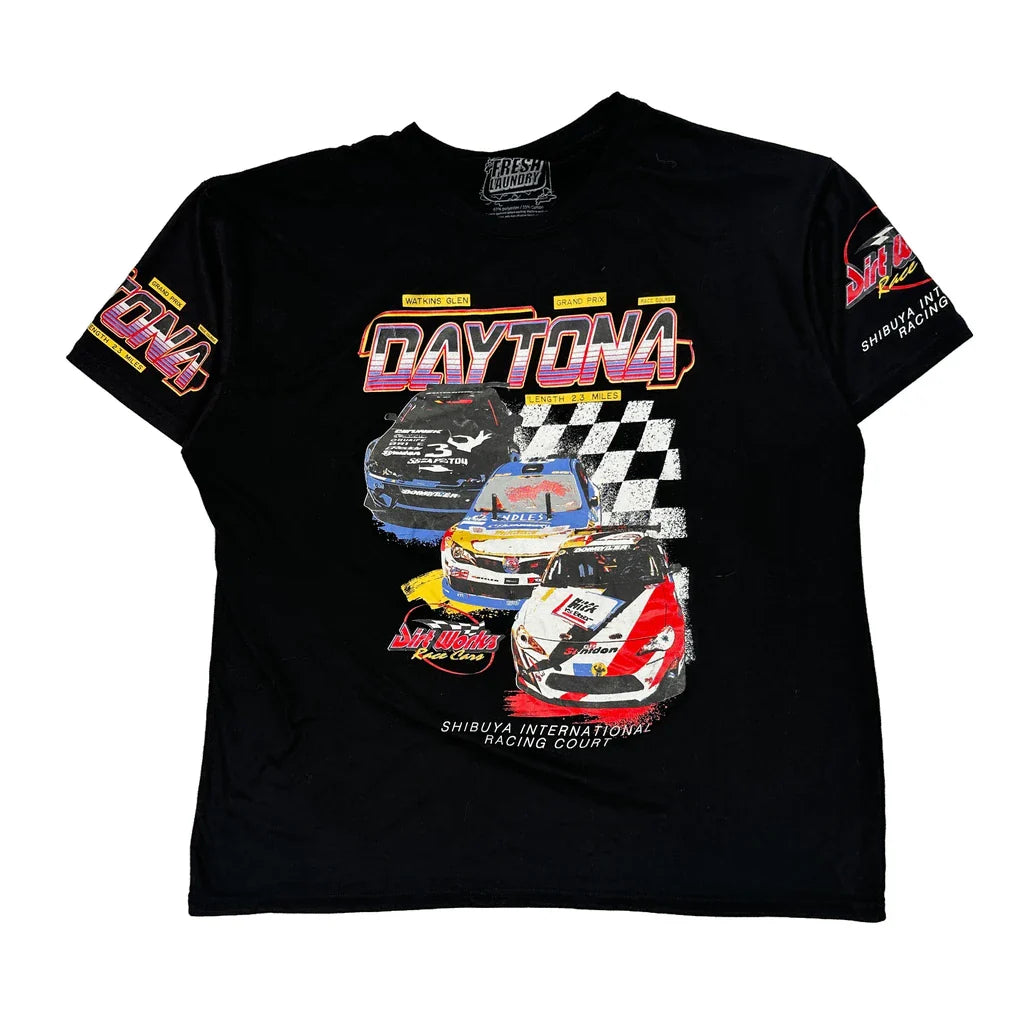 Daytona Fresh Laundry Graphic T-Shirt - 2XL Black Polyester Blend Refurbished - Thrifted (note: this is a term often used to describe second- refurbished available on Cerqular